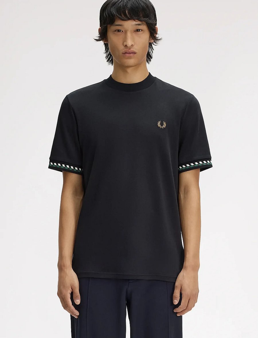 Fred Perry - JACQUARD CUFF T-SHIRT - kurzärmelige t-shirts - black - 0