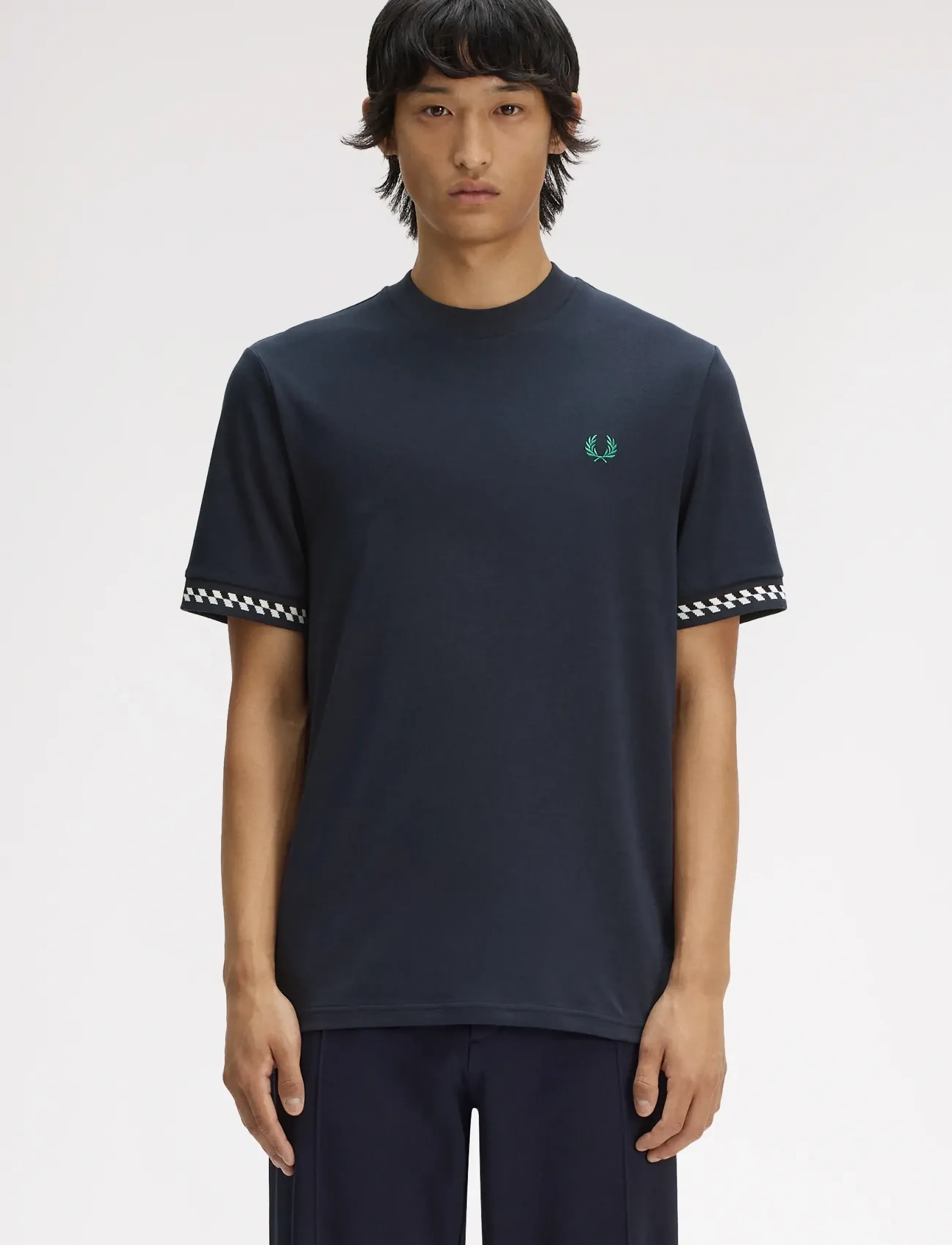 Fred Perry Jacquard Cuff T-Shirt, XL, T-shirts, Marineblau - Short-sleeved, Männerswear