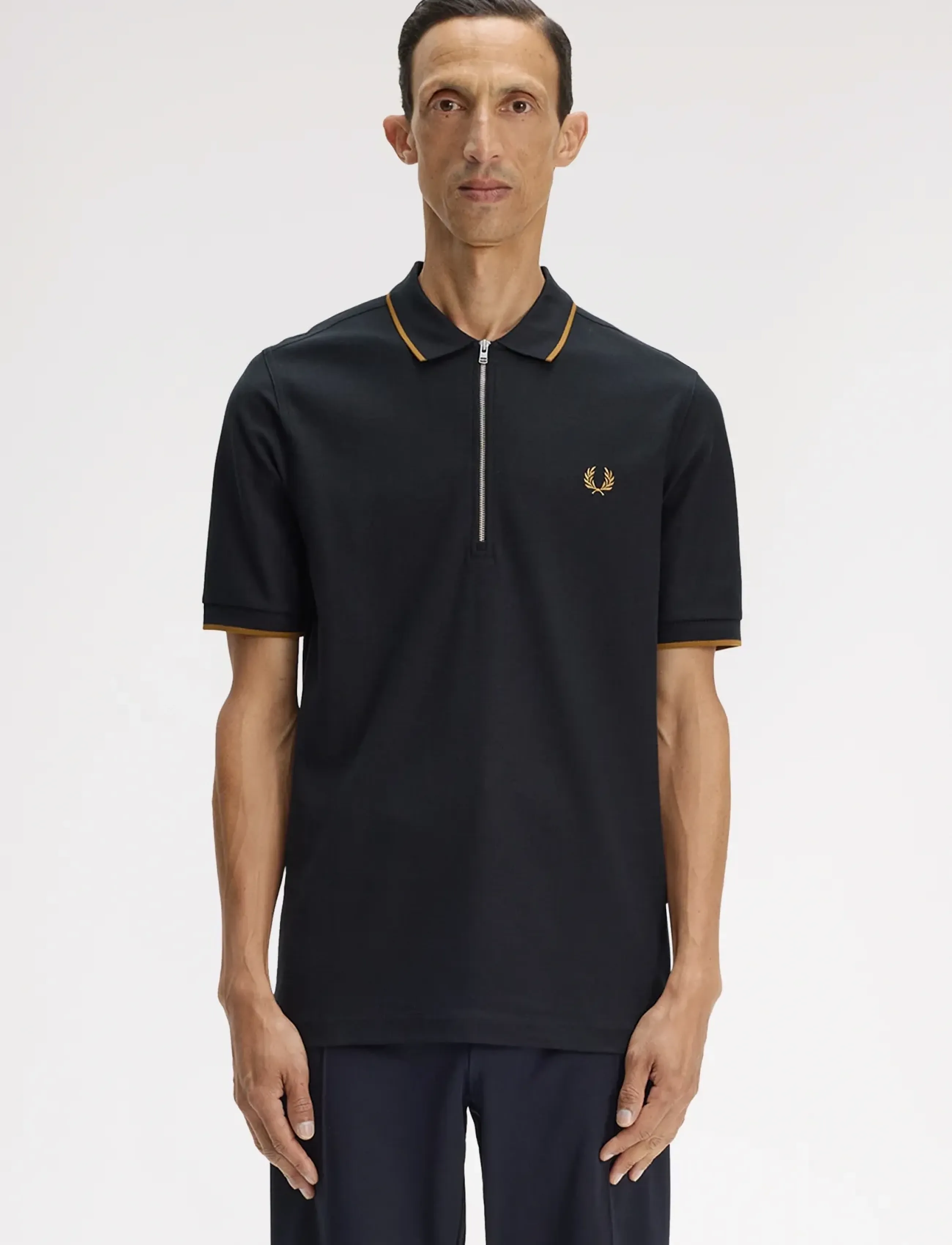 Fred Perry Crepe Pique Polo Shirt, XL, Black, Poloer > Kortærmede, Herre