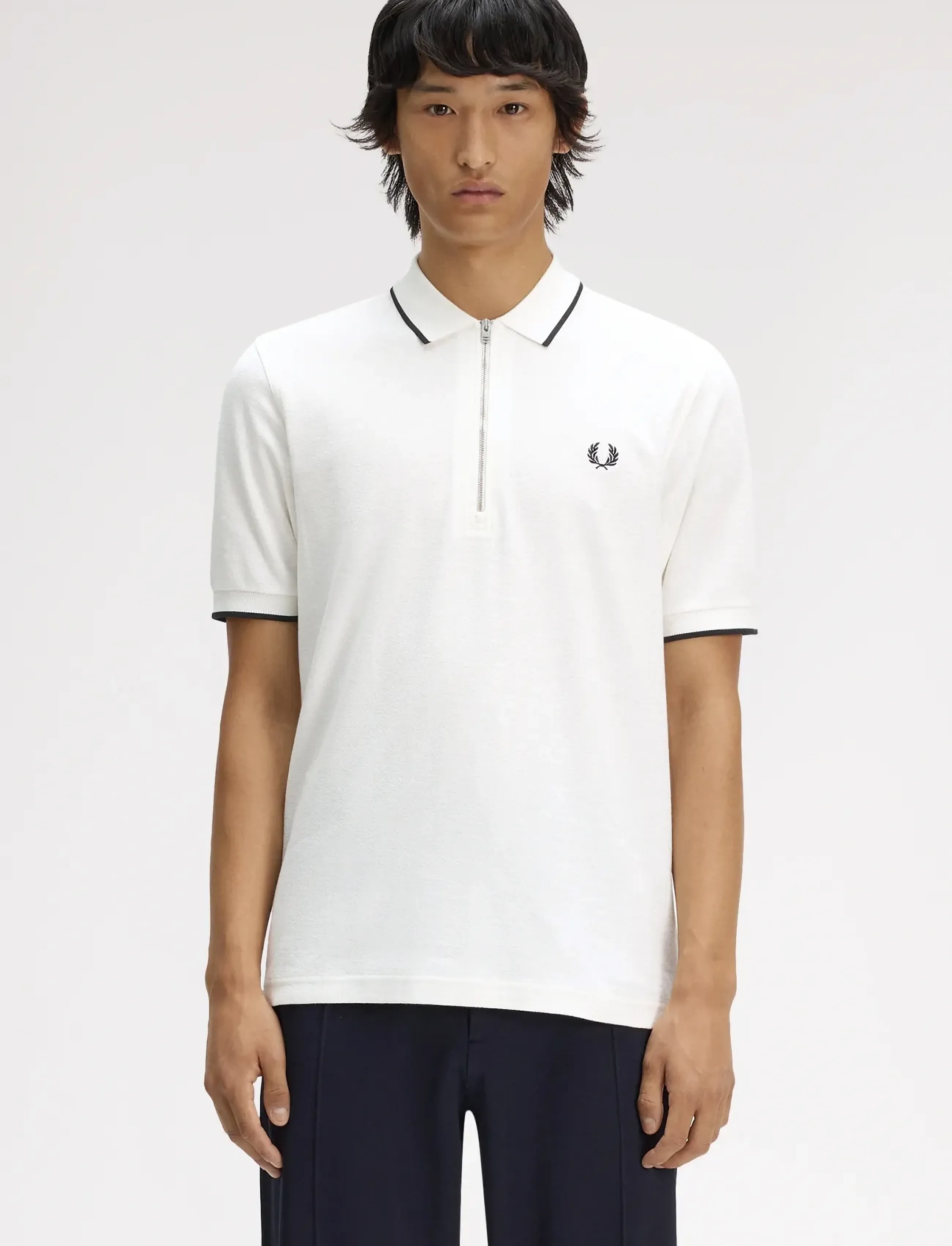 Fred Perry Crepe Pique Polo Shirt, M, Polos, Weiß - Short-sleeved, Männerswear