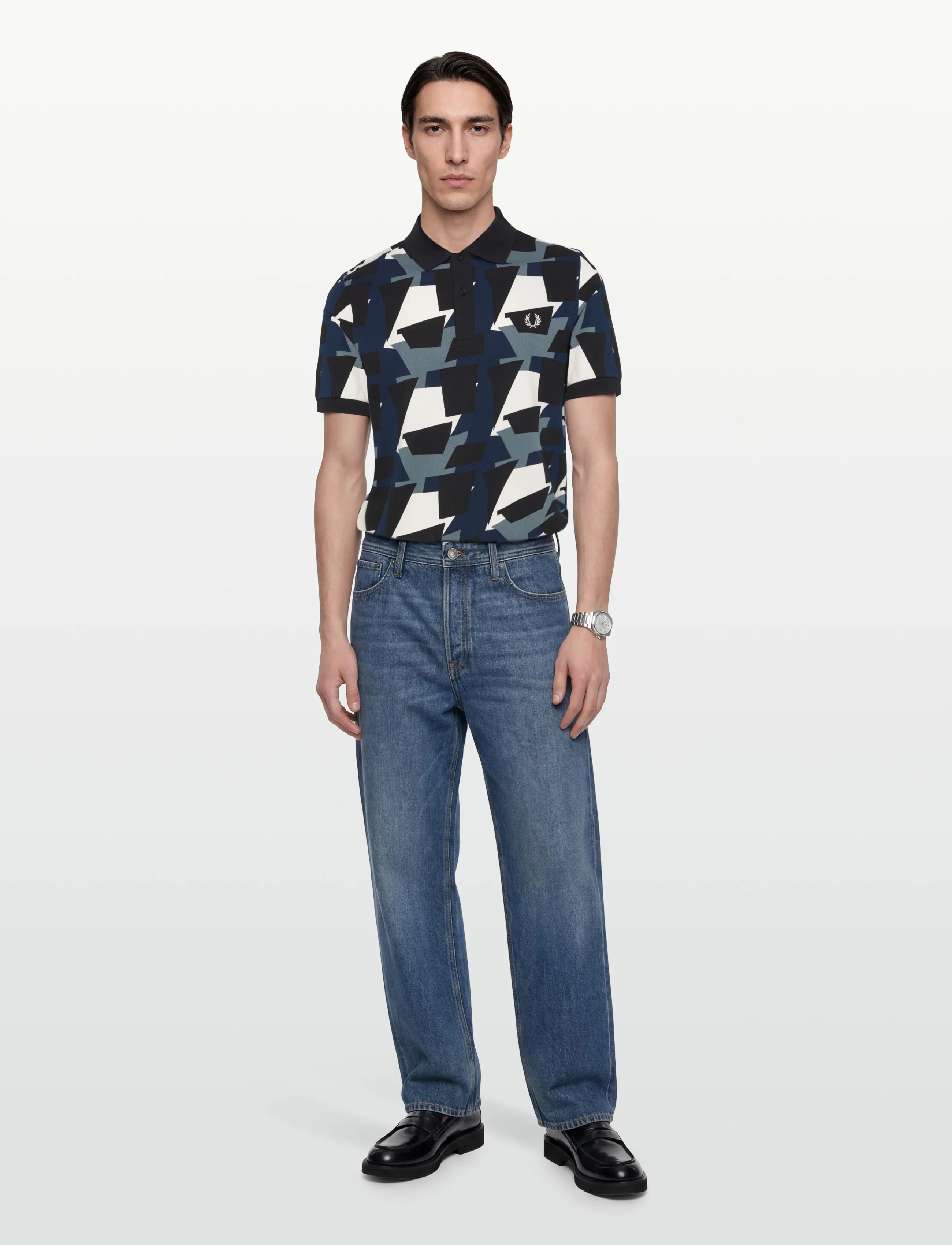 Fred Perry FRAGMENT PRINT POLO SHIRT - Fred Perry - ECRU / black