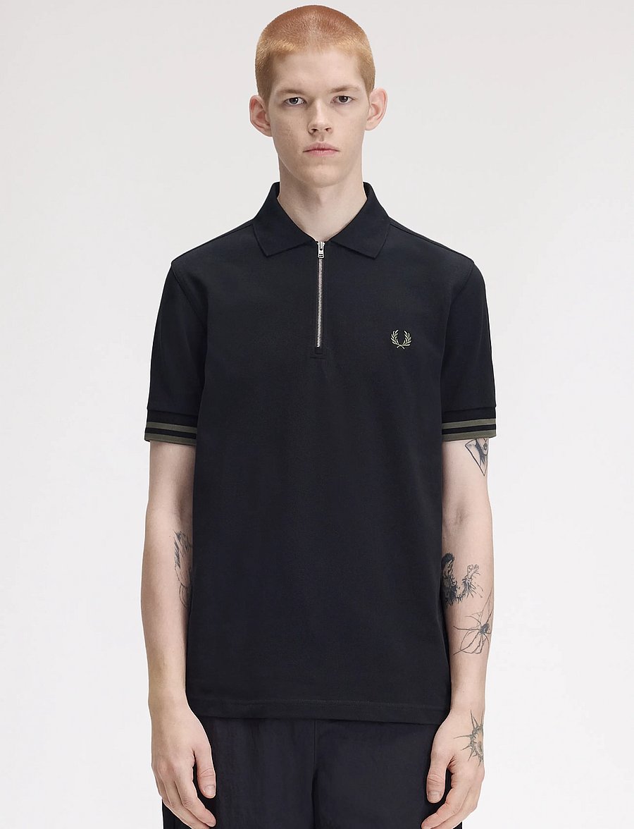 Fred Perry - BOLD TIPPED POLO SHIRT - langärmlige strick-polohemden - black - 0