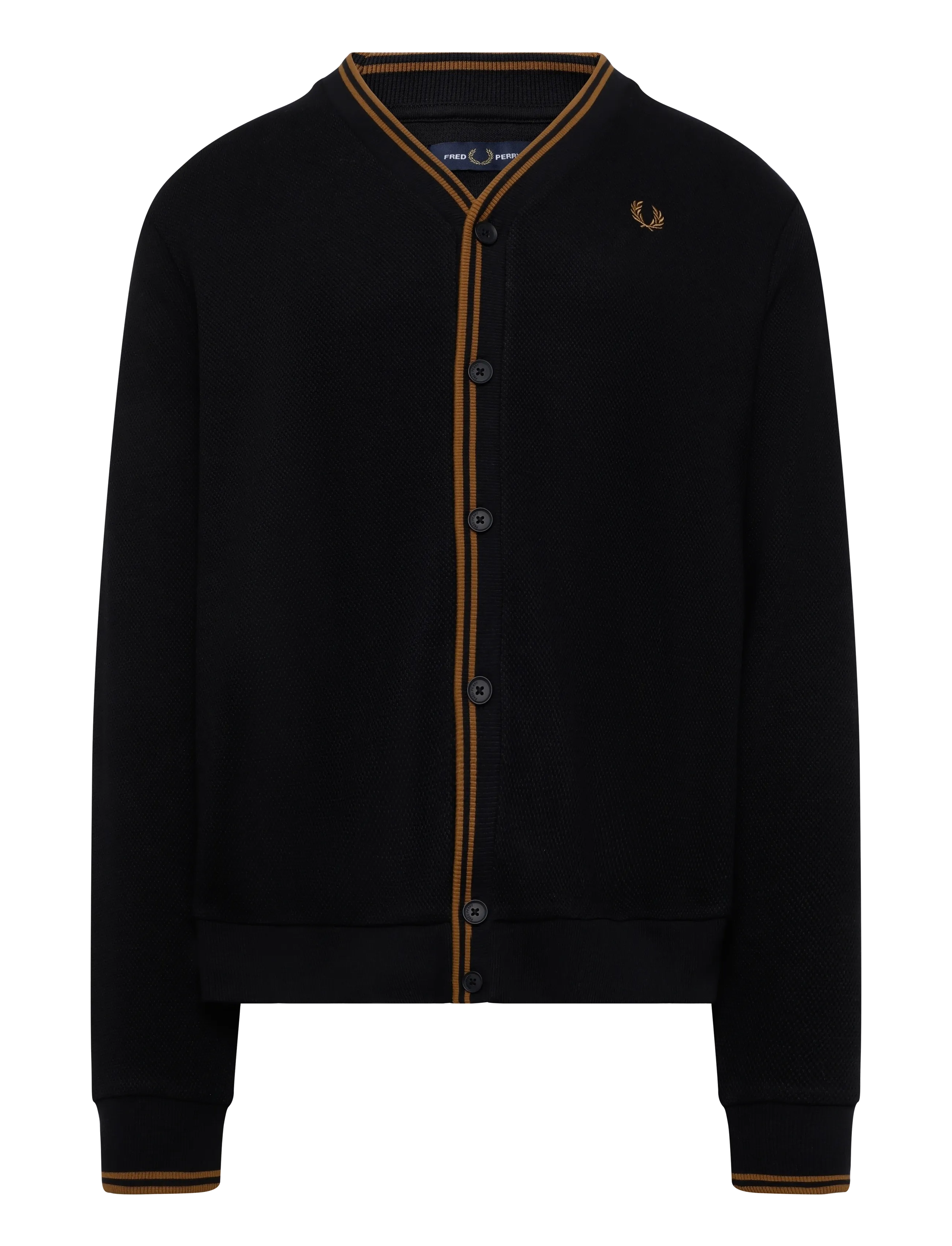 Fred Perry TIPPED PIQUE CARDIGAN - Stickat - BLACK / black