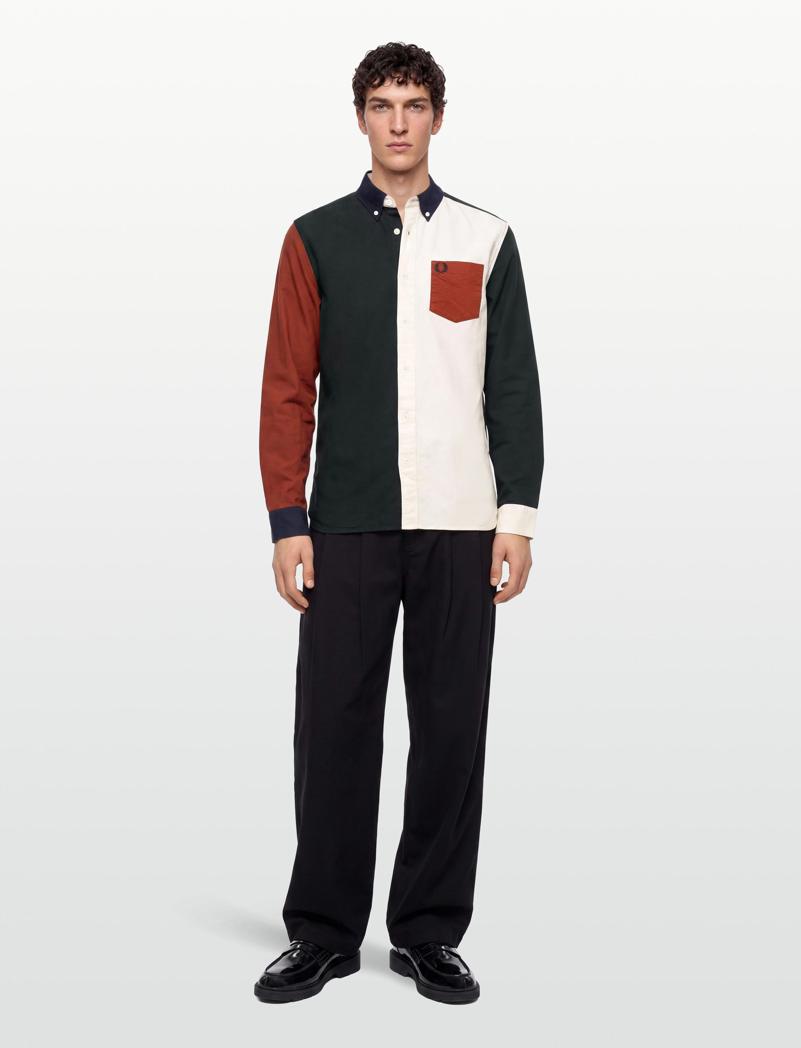 Fred Perry COLOUR BLOCK OXFORD SHIRT - Streetwear - NAVY / green