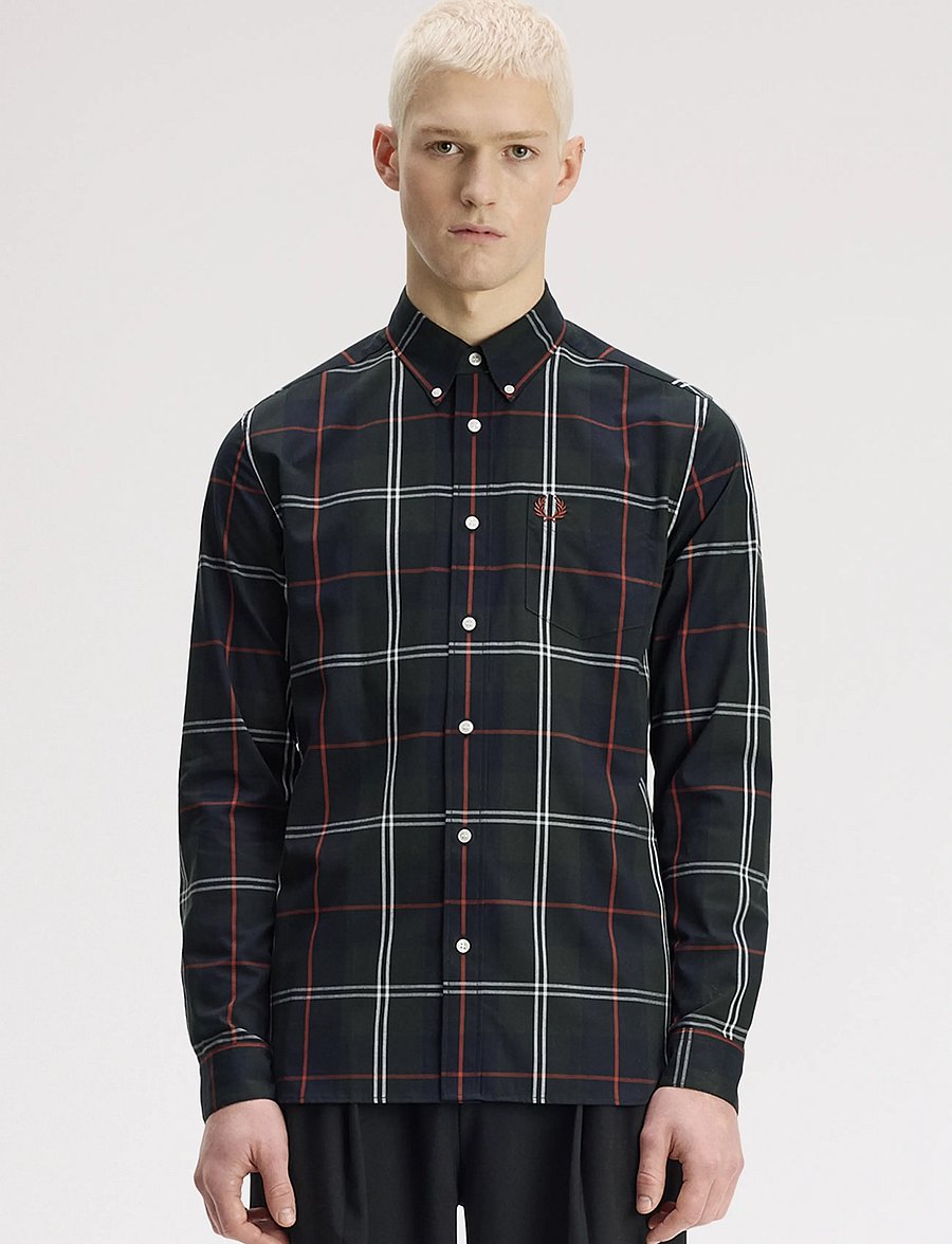 Fred Perry - POPLIN TARTAN SHIRT - ternede skjorter - night green - 0