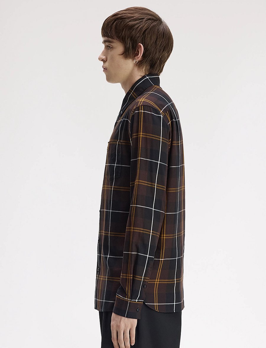 Fred Perry - TWILL TARTAN SHIRT - ruudulised särgid - rich brown - 3