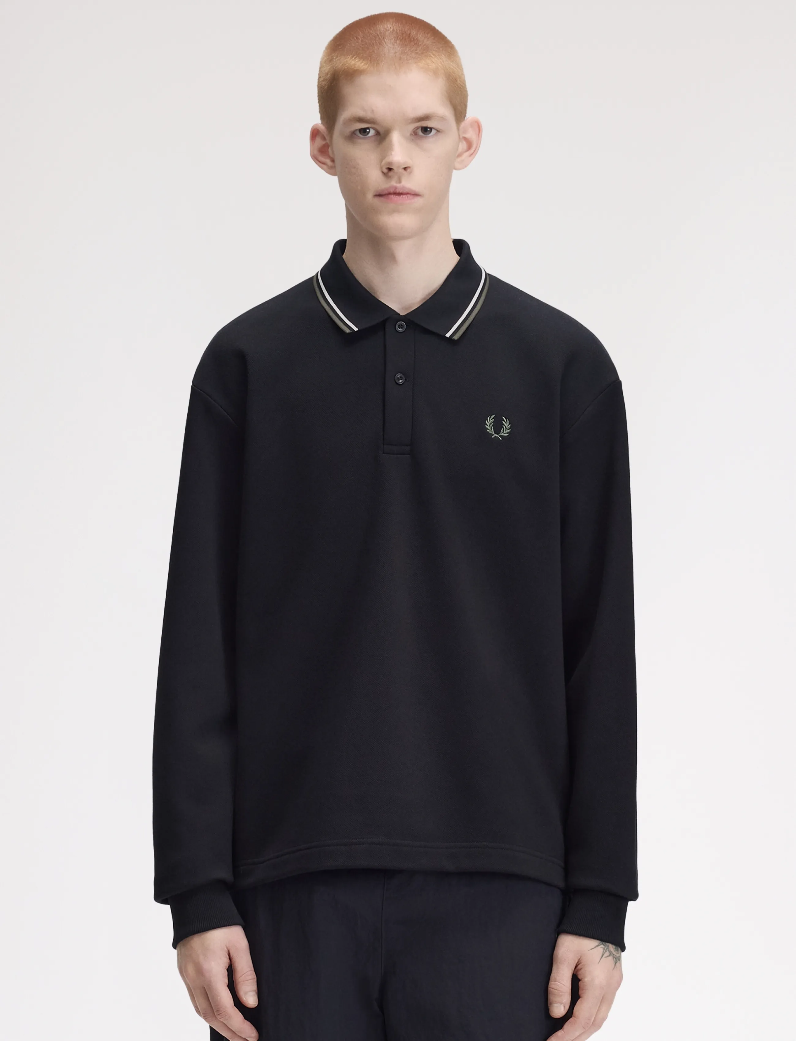 Fred Perry TIPPED COLLARED SWEATSHIRT - Långärmade stickade pikétröjor - BLACK / black