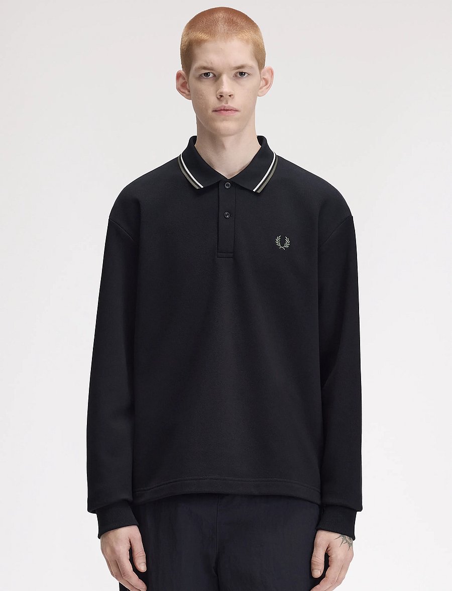 Fred Perry - TIPPED COLLARED SWEATSHIRT - langärmelige strick-polohemden - black - 0