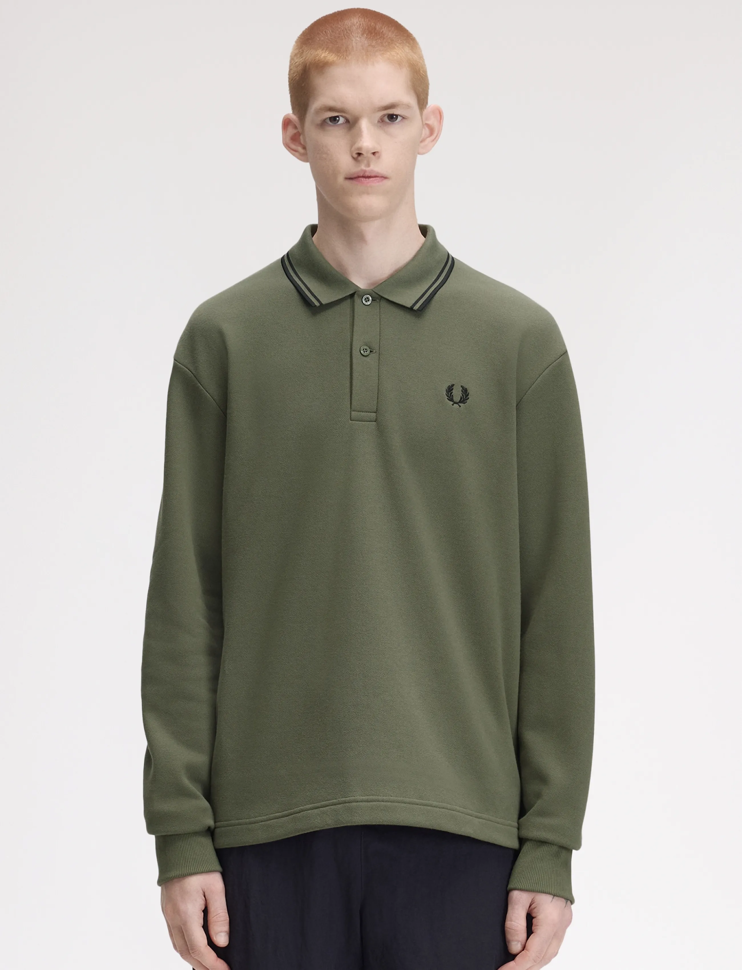 Fred Perry TIPPED COLLARED SWEATSHIRT - Långärmade stickade pikétröjor - LRL WRTH GREEN / khaki/green