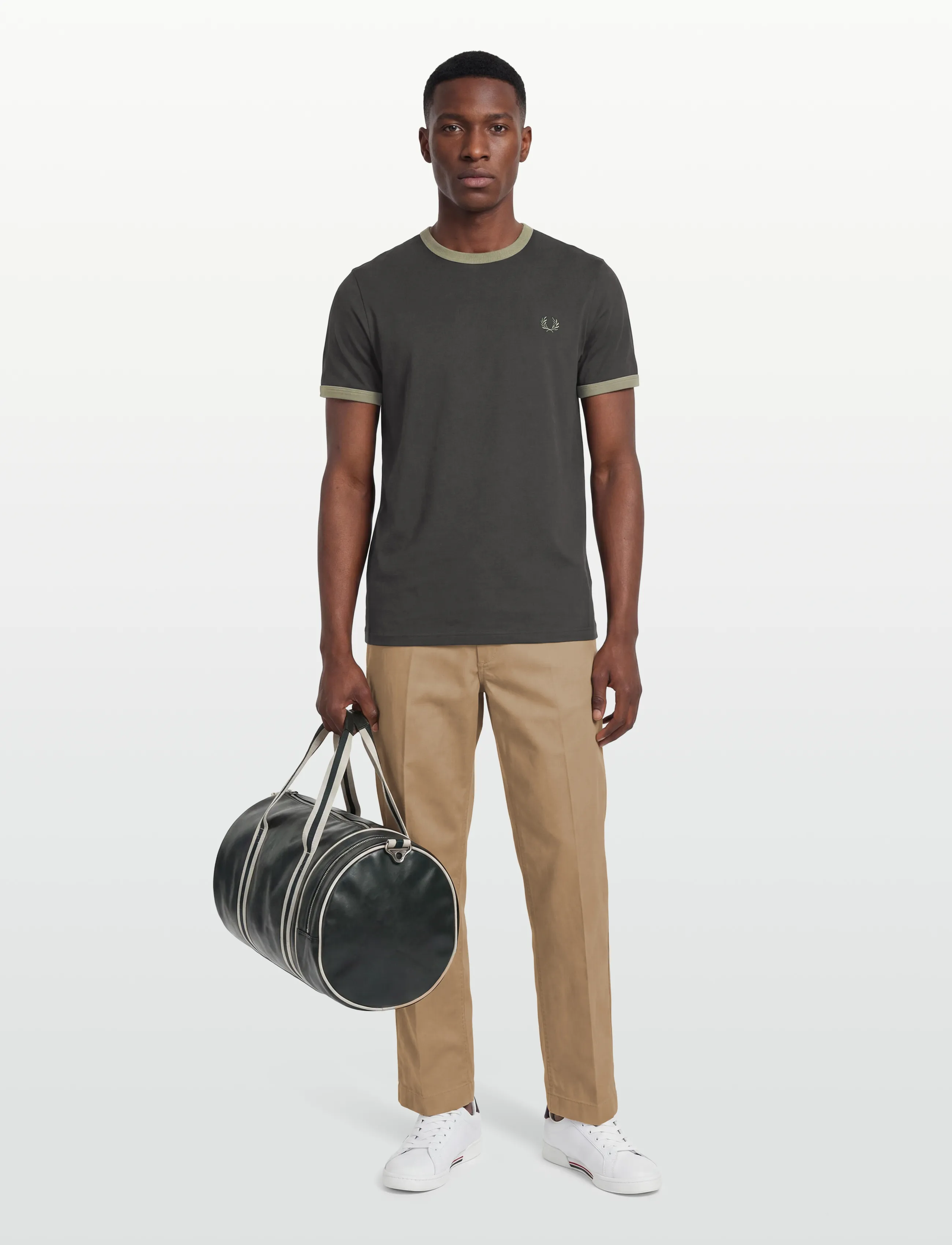 Fred Perry RINGER T-SHIRT - T-Shirts - ANCRGREY/SEAGRAS / khaki/green