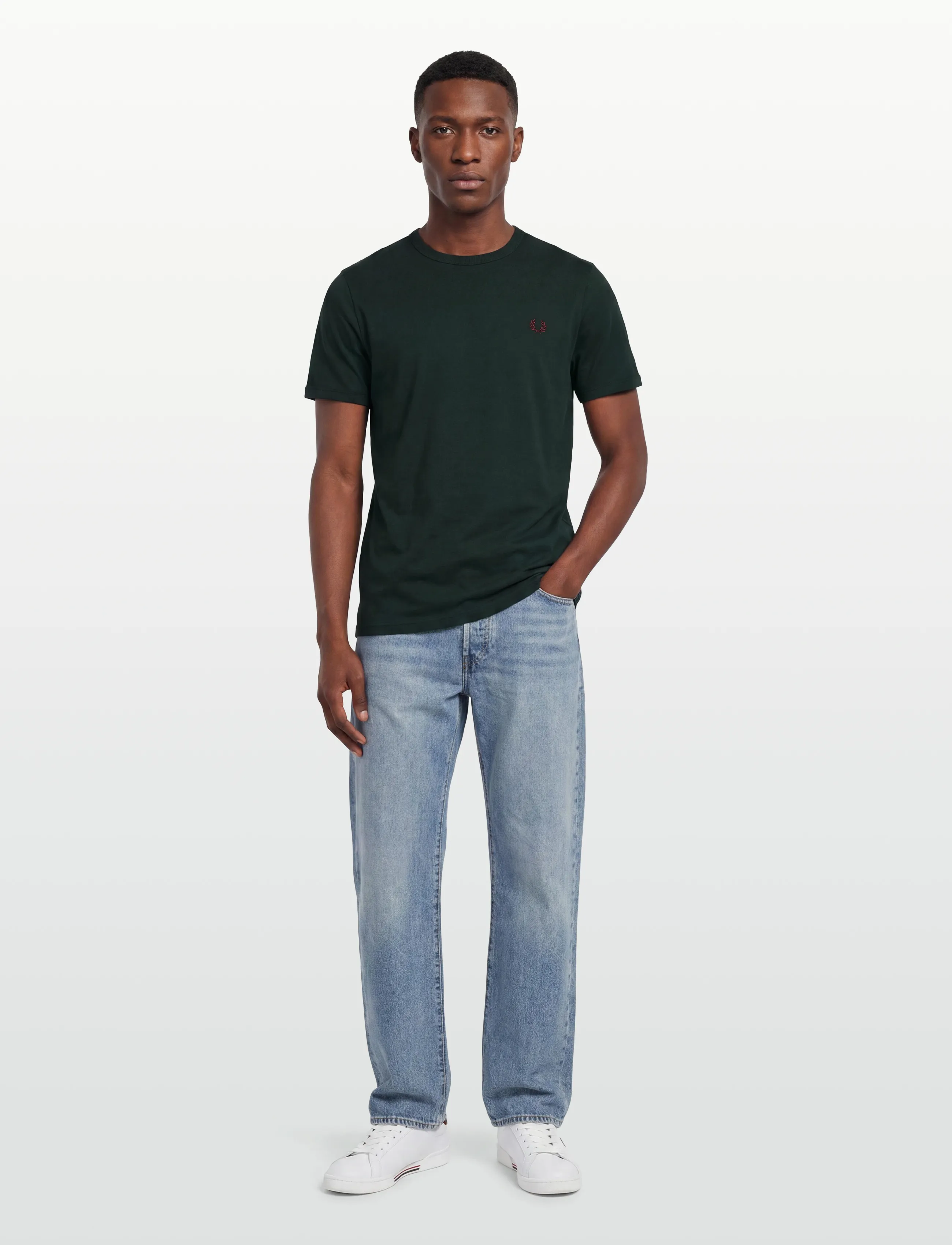 Fred Perry Ringer T-Shirt, Mænd, Ringer T-shirt, Kakigrøn, Str: XS
