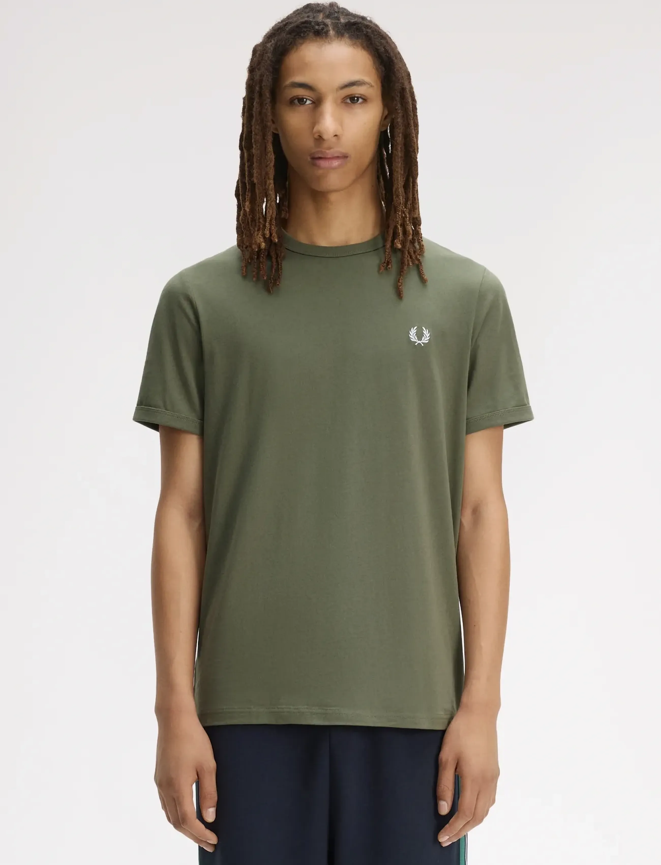Fred Perry Ringer T-Shirt, Mænd, Ringer T-shirt, Kakigrøn, Str: XS
