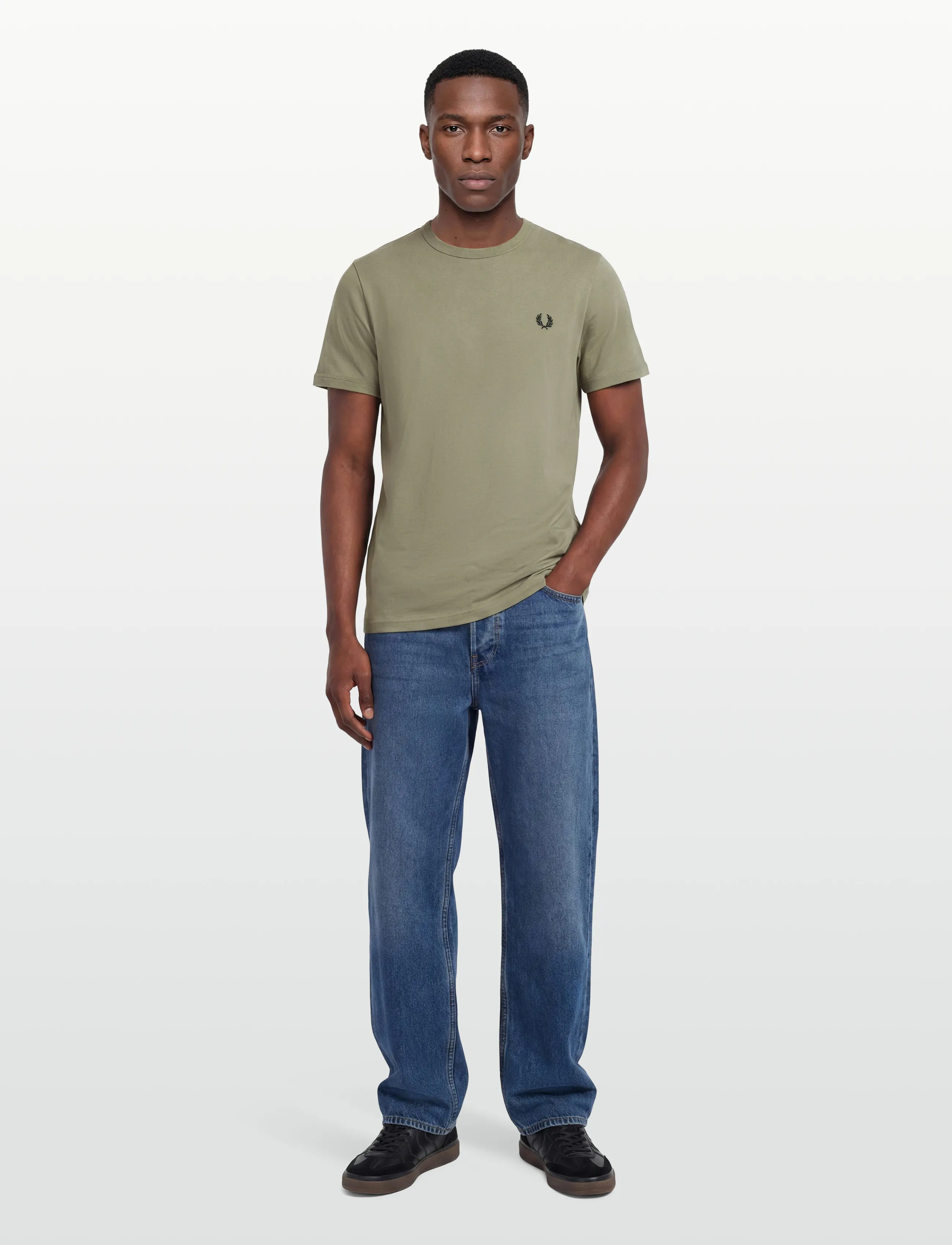 Fred Perry Ringer T-Shirt, Mænd, Ringer T-shirt, Kakigrøn, Str: XS
