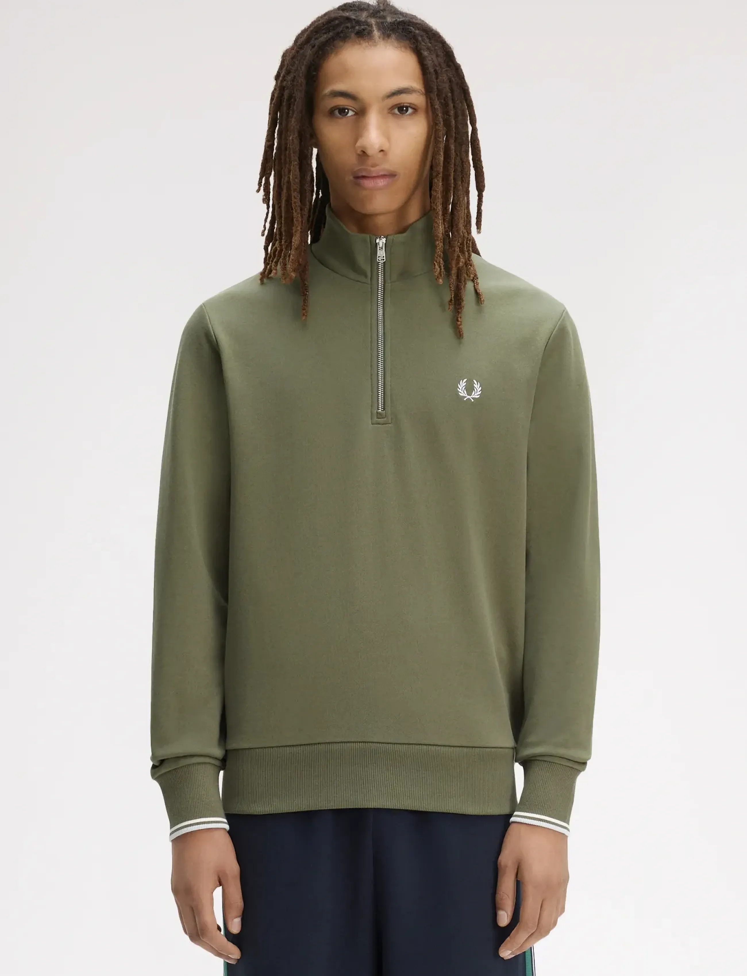 Fred Perry Half Zip Sweatshirt, L, Sweatshirts & Hoodies, Khakigrün - Sweatshirts, Männerswear