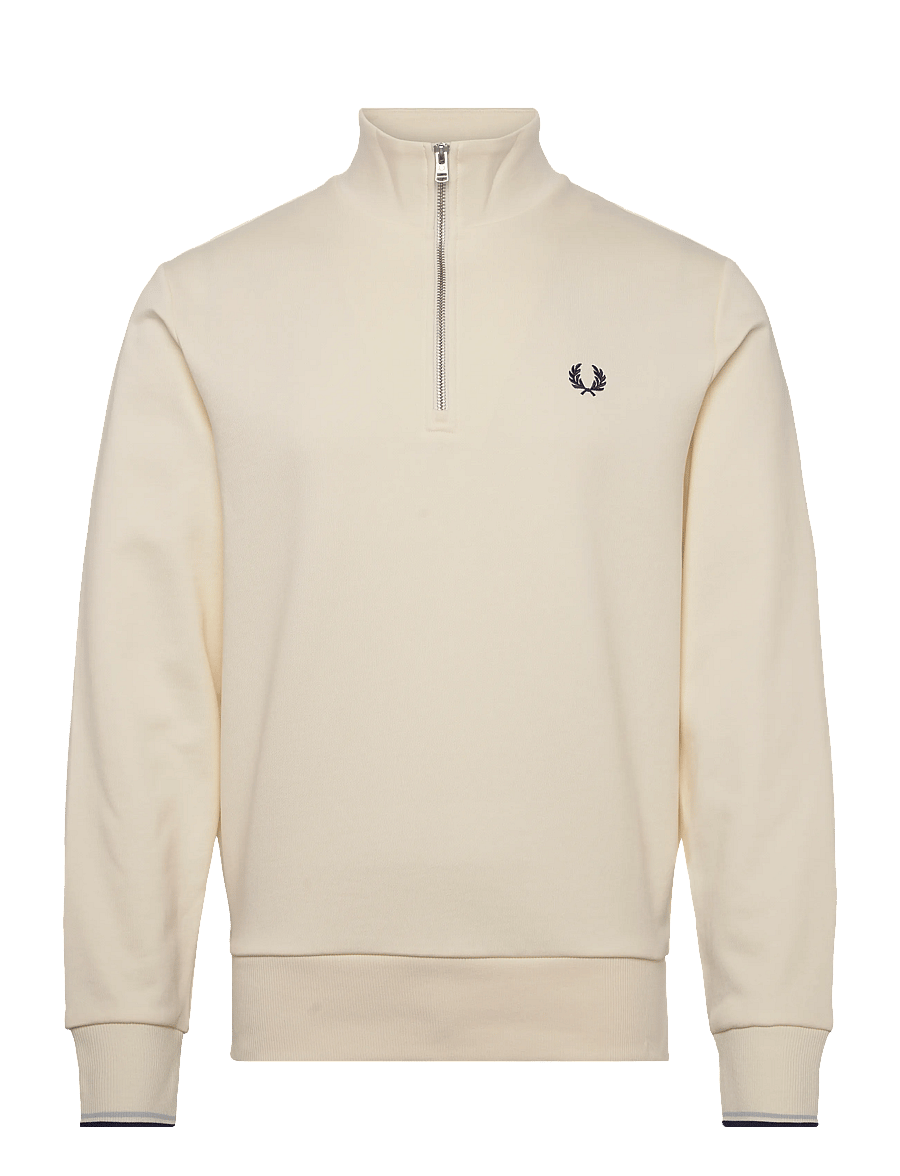 Fred Perry - HALF ZIP SWEATSHIRT - sweatshirts - ecru / dusky blue / french nav - 1