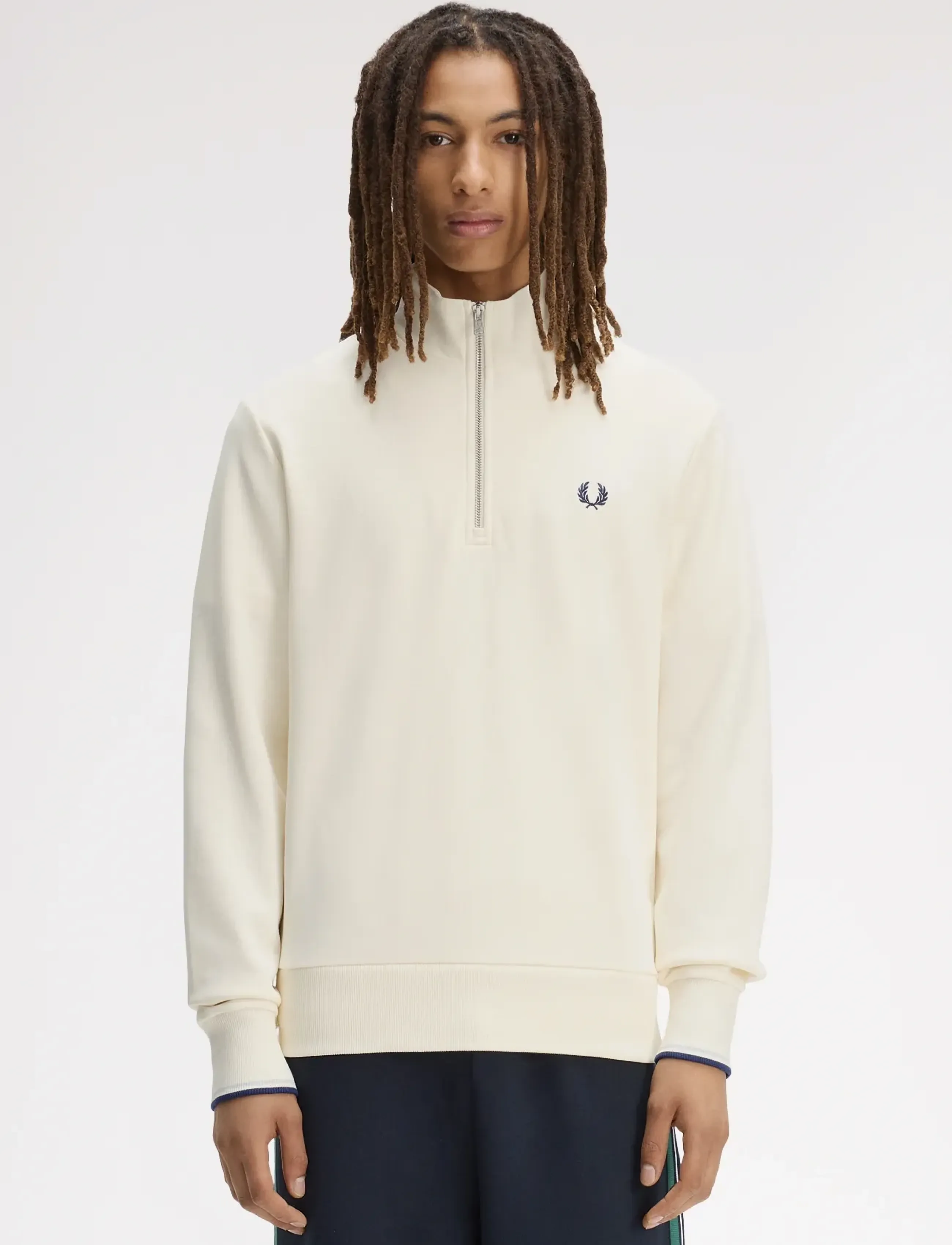 Fred Perry Half Zip Sweatshirt, L, Sweatshirts & Hoodies, Creme - Sweatshirts, Männerswear