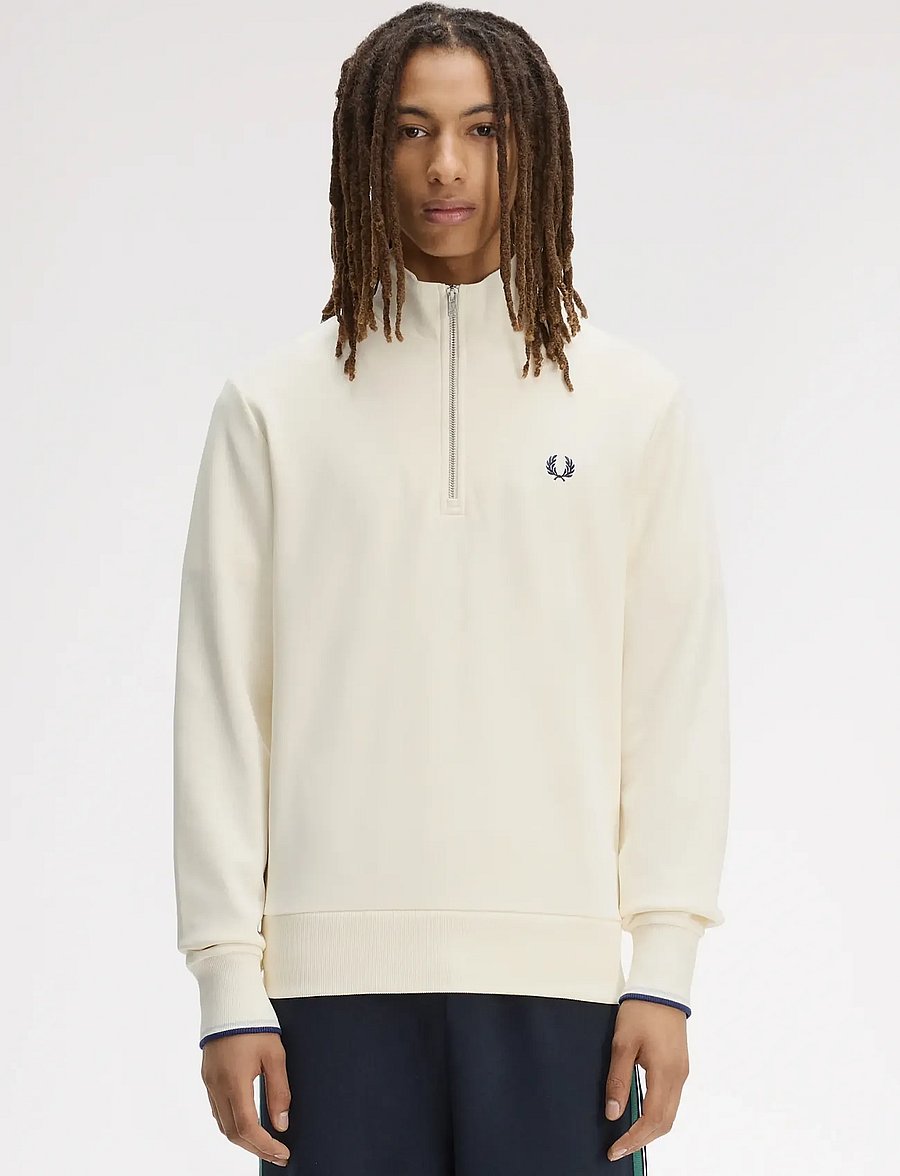 Fred Perry - HALF ZIP SWEATSHIRT - sweatshirts - ecru / dusky blue / french nav - 0