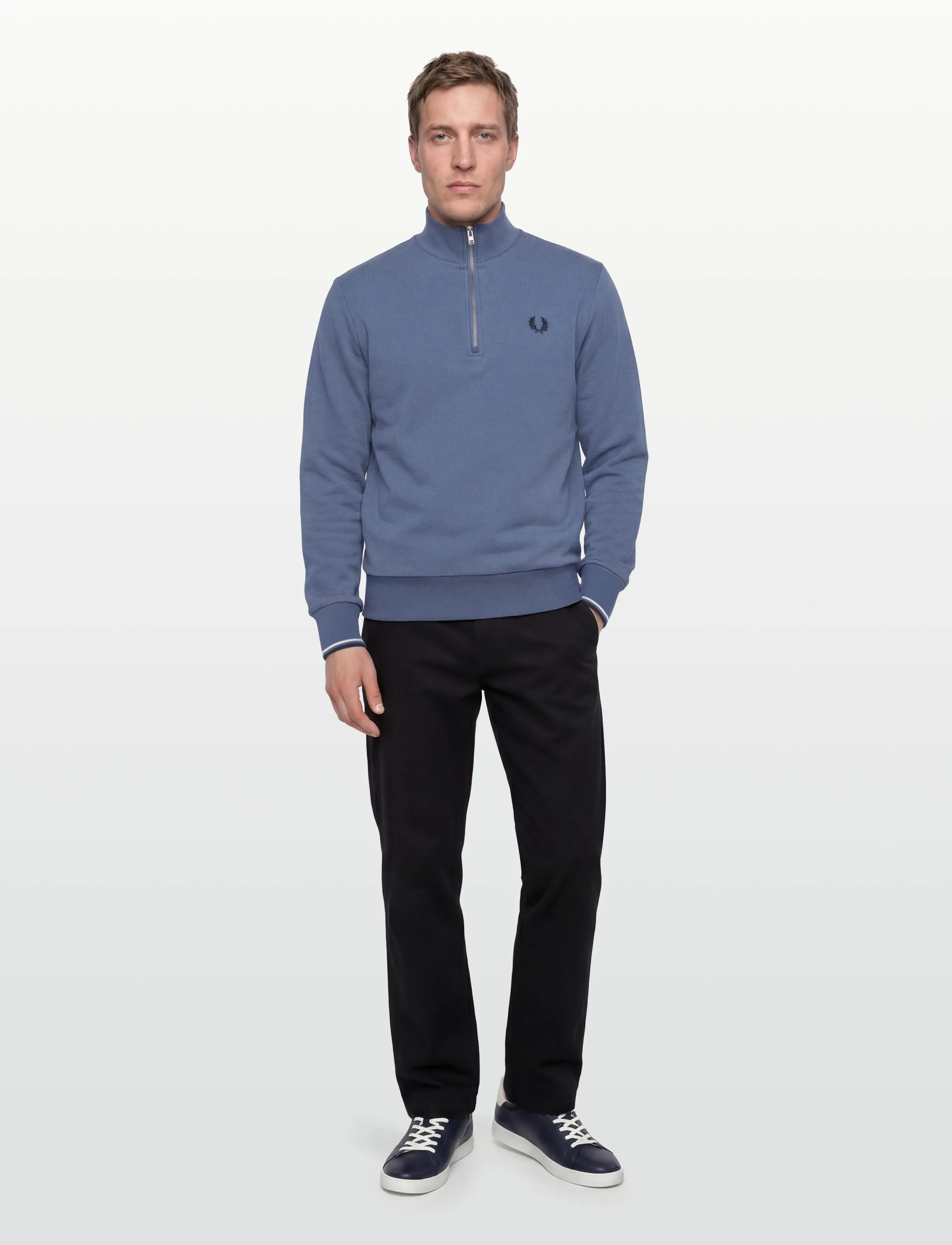 Fred Perry Half Zip Sweatshirt, XL, Sweatshirts & Hoodies, Blau - Sweatshirts, Männerswear