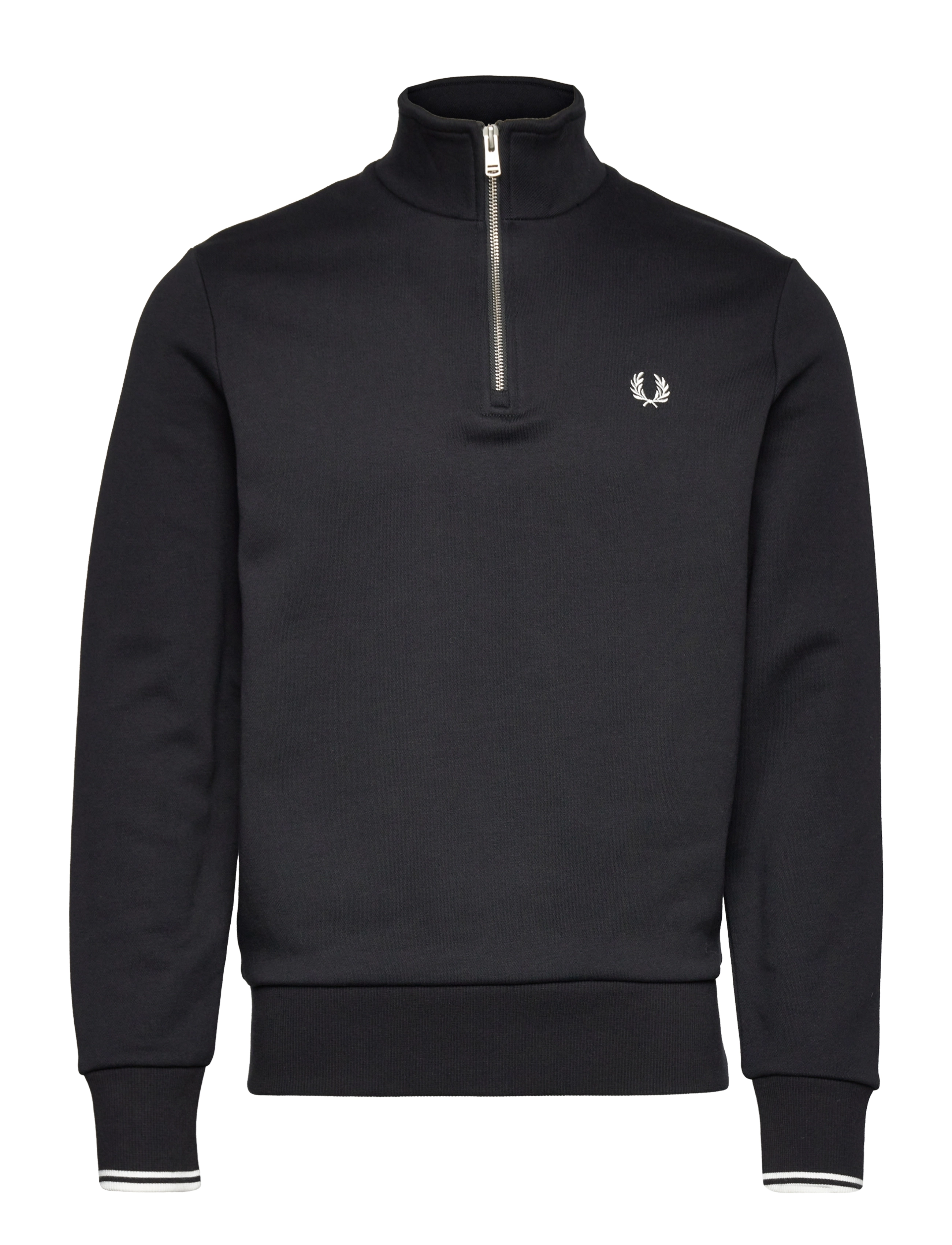 Fred Perry Half Zip Sweatshirt, S, Black, Sweatshirts & Hættetrøjer > Sweatshirts, Herre