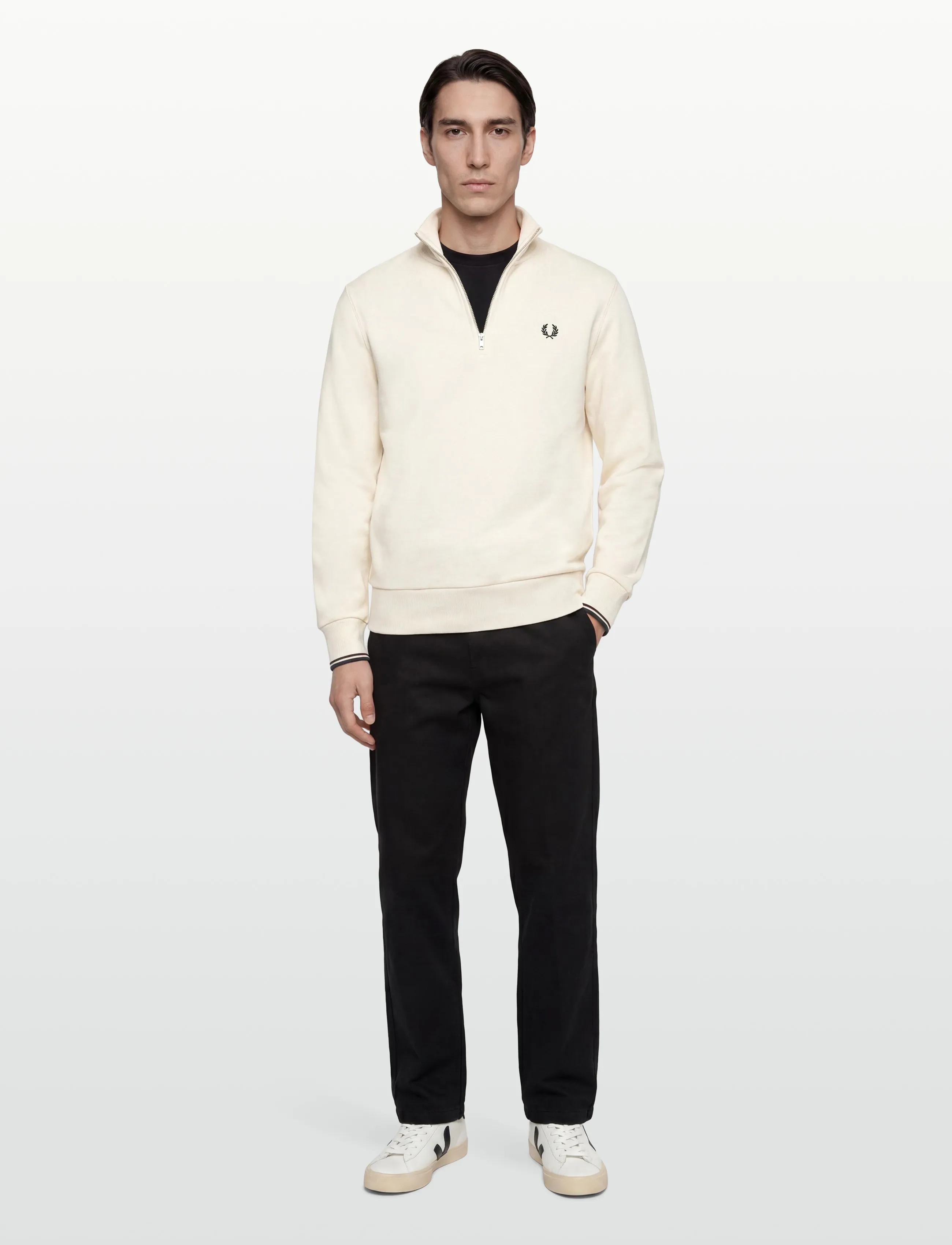 Fred Perry Half Zip Sweatshirt, XXL, Sweatshirts & Hoodies, Creme - Sweatshirts, Männerswear