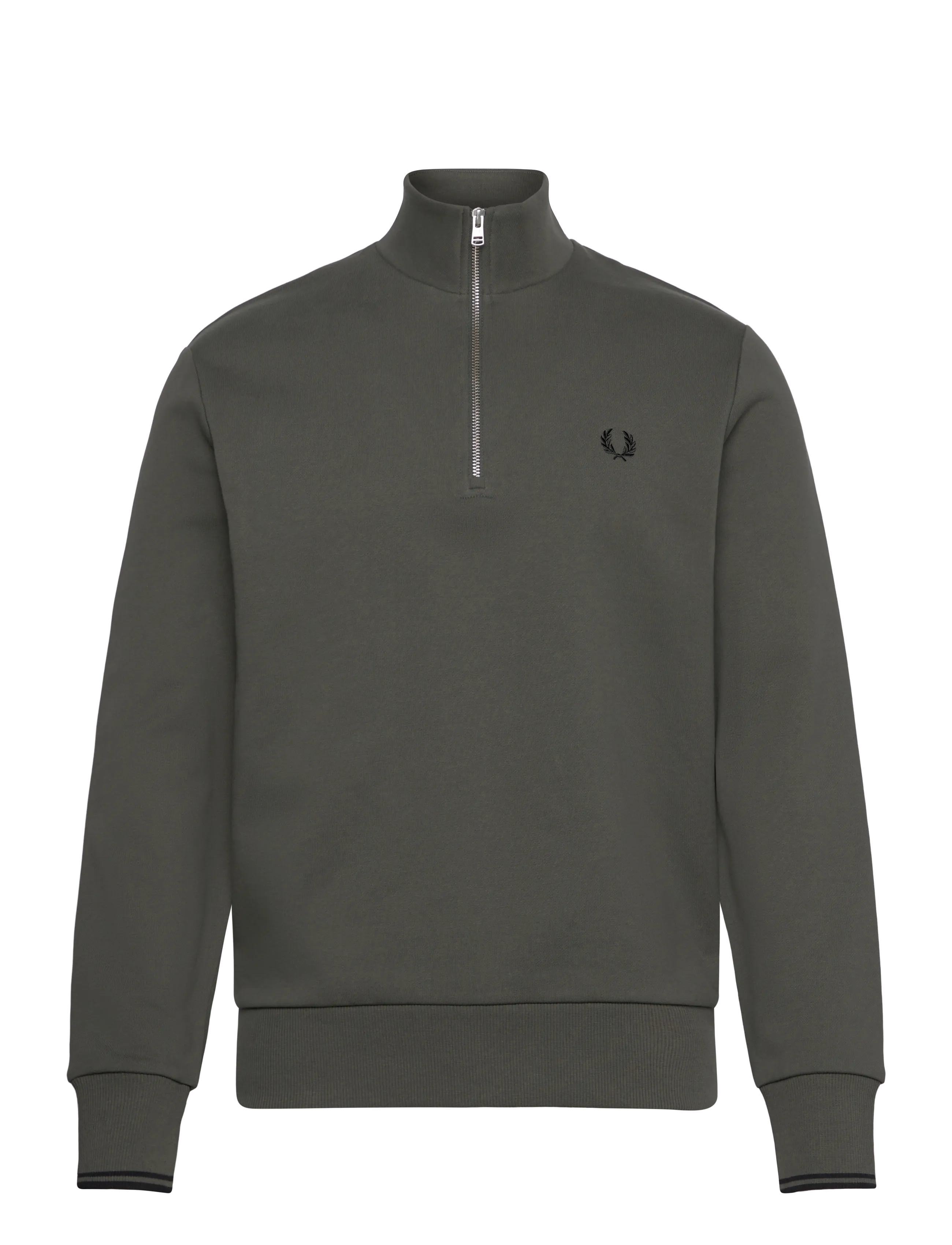Fred Perry HALF ZIP SWEATSHIRT - Tøj - FIELD GRN/BLACK / khaki/green