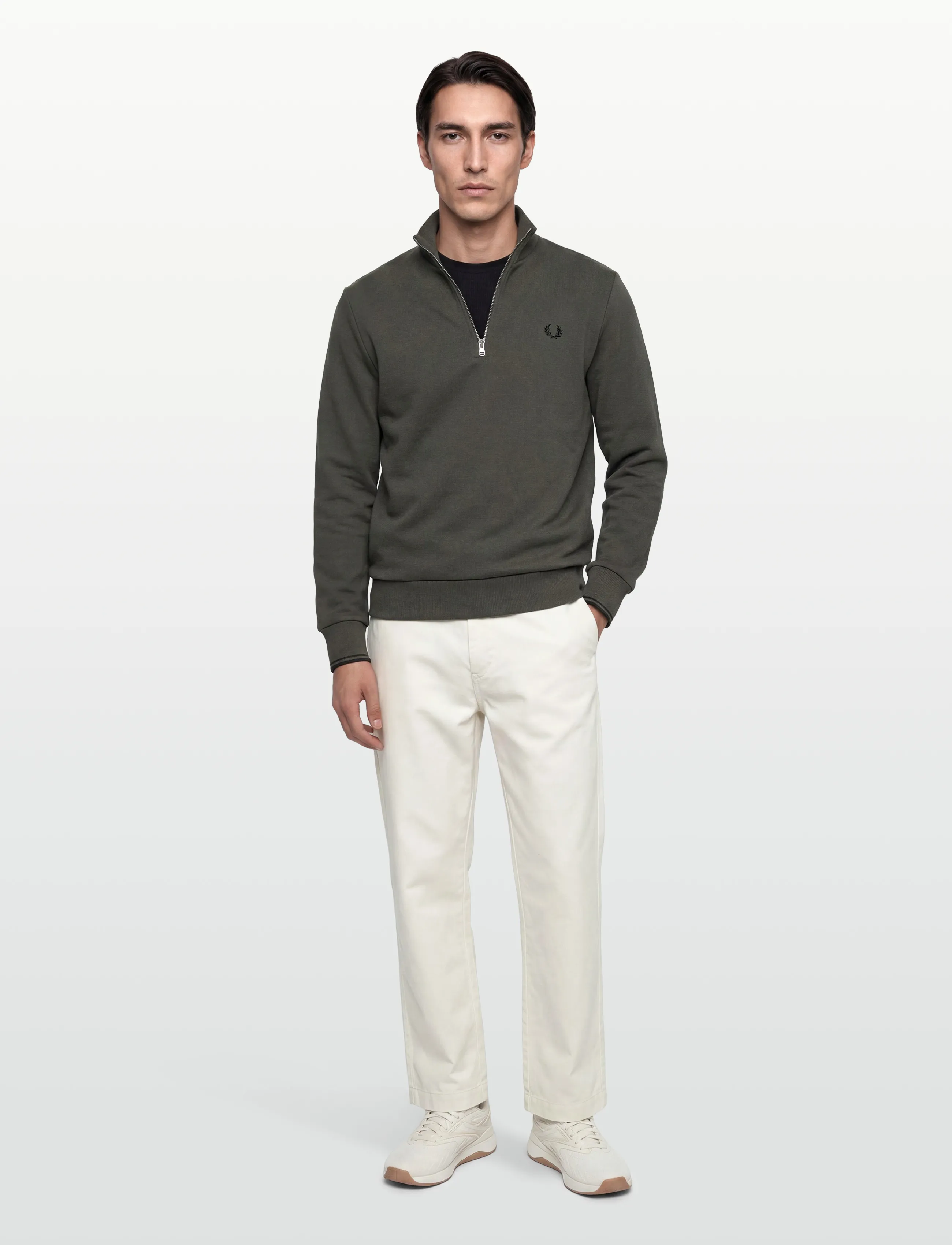 Fred Perry Half Zip Sweatshirt, L, Sweatshirts & Hoodies, Khakigrün - Sweatshirts, Männerswear