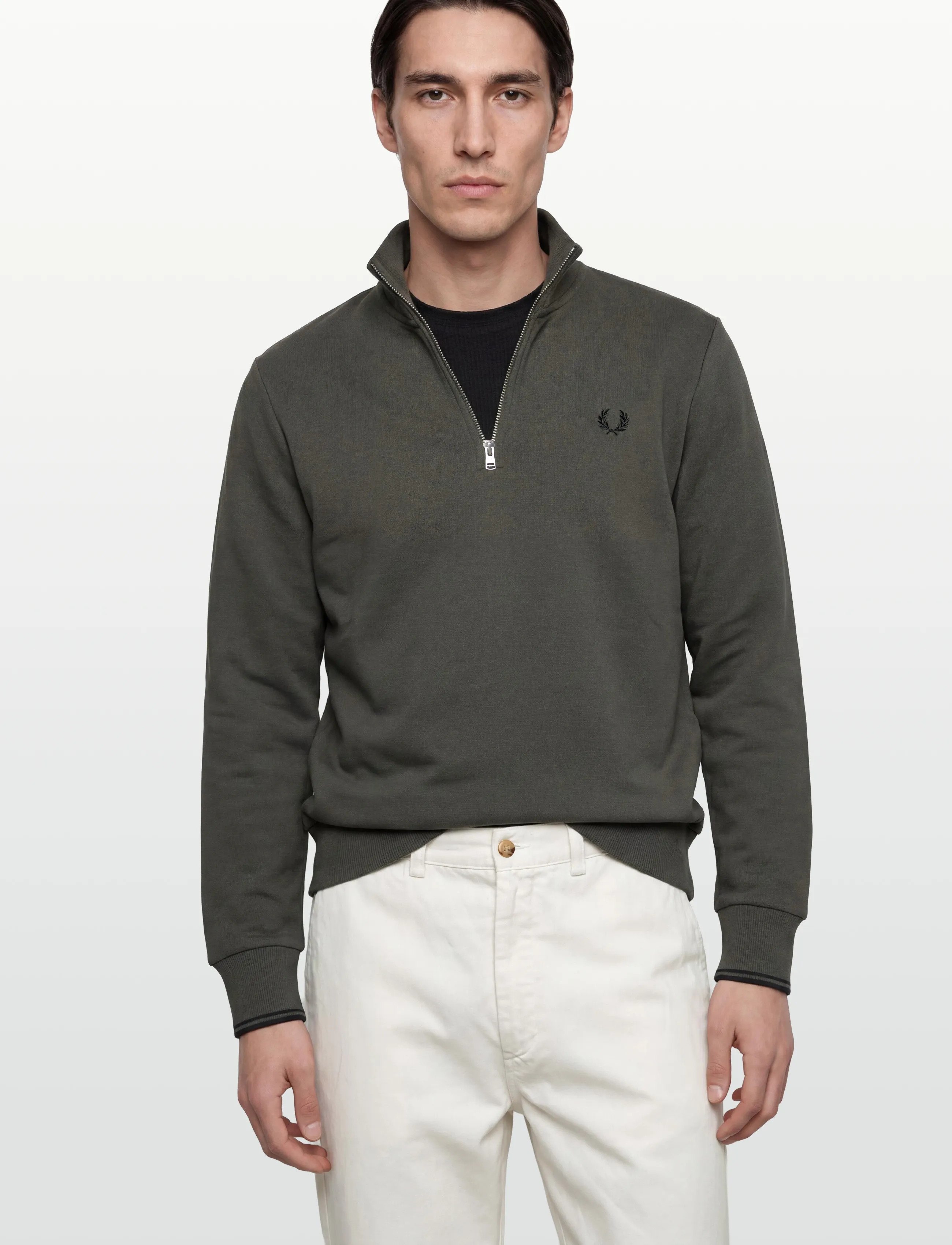 Fred Perry - HALF ZIP SWEATSHIRT - sweatshirts - field grn/black - 3