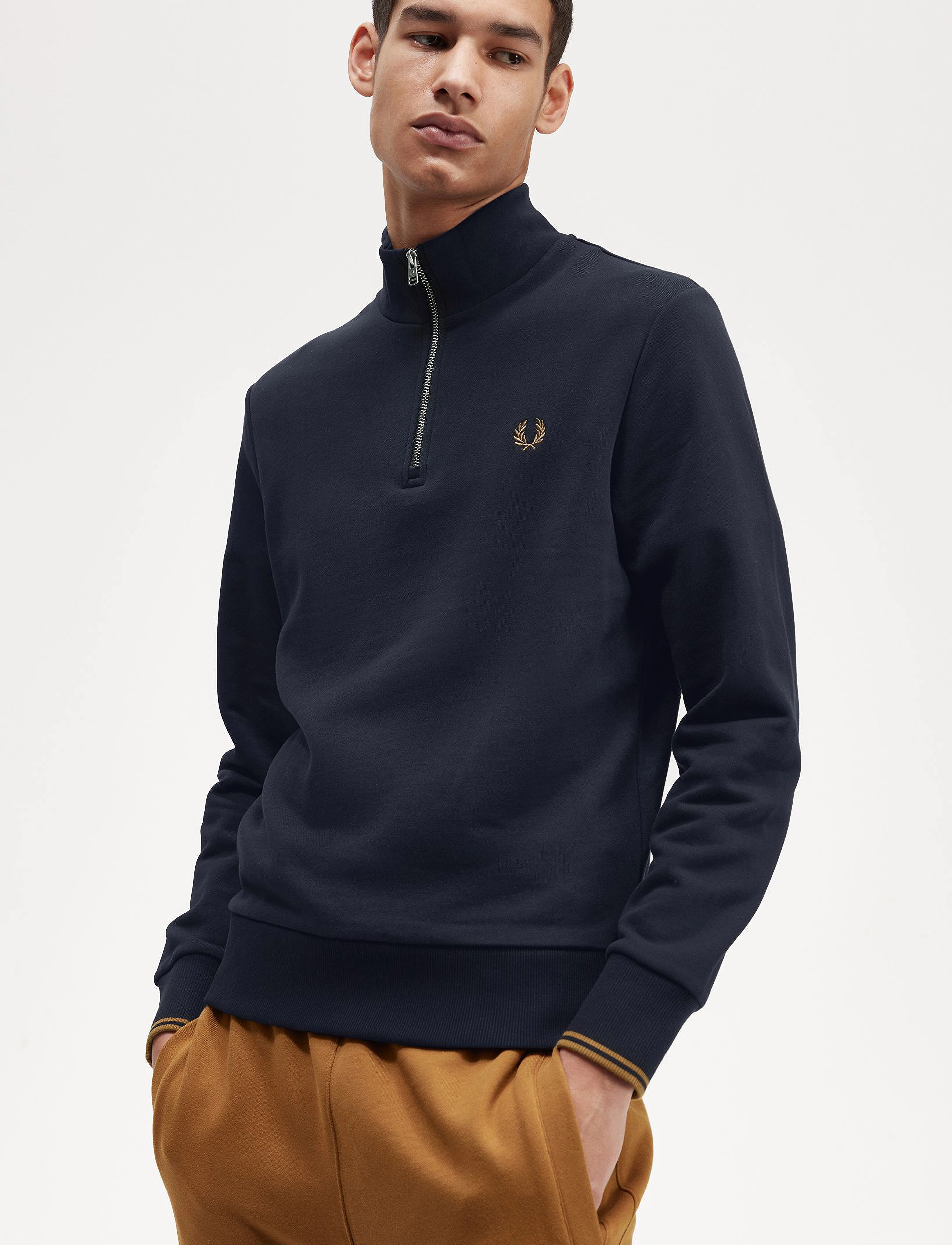 Fred Perry - HALF ZIP SWEATSHIRT - dressipluusid - navy/darkcaramel - 4