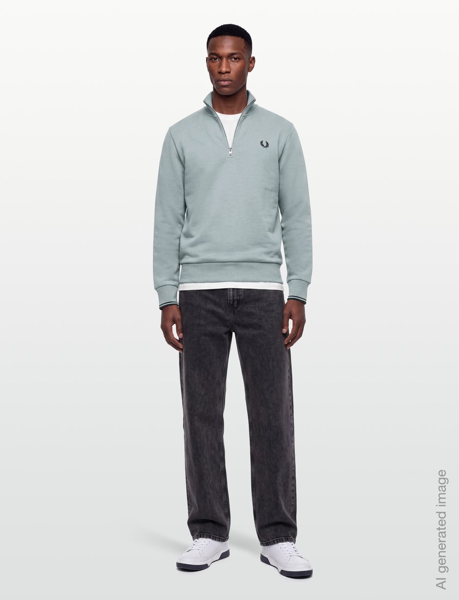 Fred Perry - HALF ZIP SWEATSHIRT - sweatshirts - slvrbl/dkaf/dkaf - 0