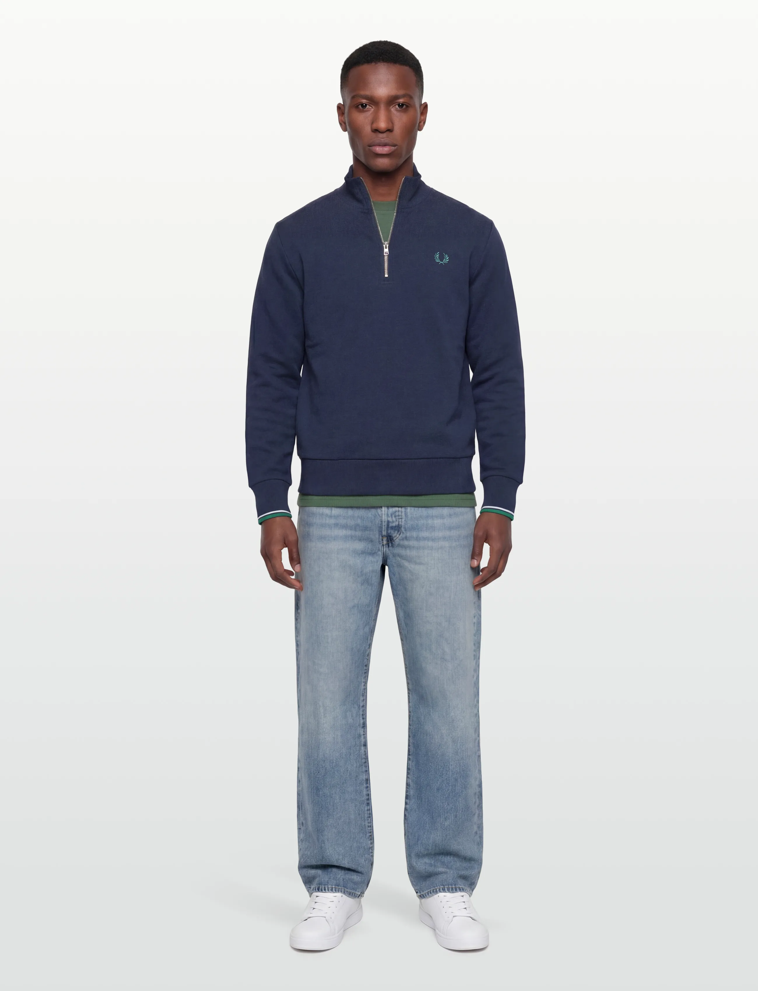 Fred Perry Half Zip Sweatshirt, XL, Sweatshirts & Hoodies, Marineblau - Sweatshirts, Männerswear