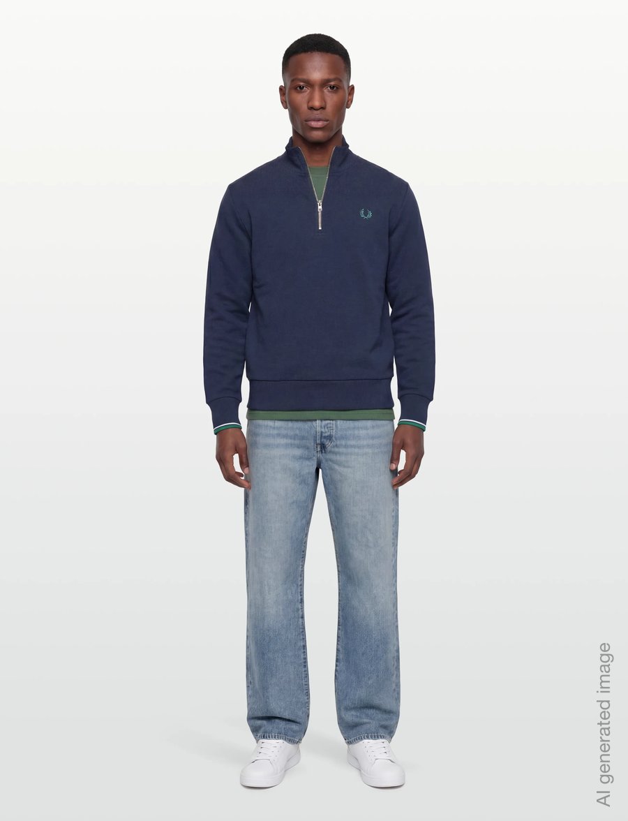 Fred Perry - HALF ZIP SWEATSHIRT - sweatshirts - tnsbl/snwht/dpmt - 0