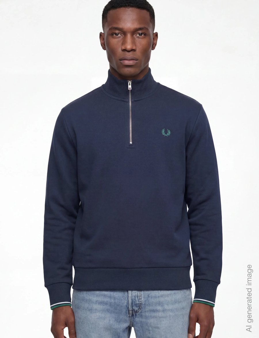 Fred Perry - HALF ZIP SWEATSHIRT - sweatshirts - tnsbl/snwht/dpmt - 3