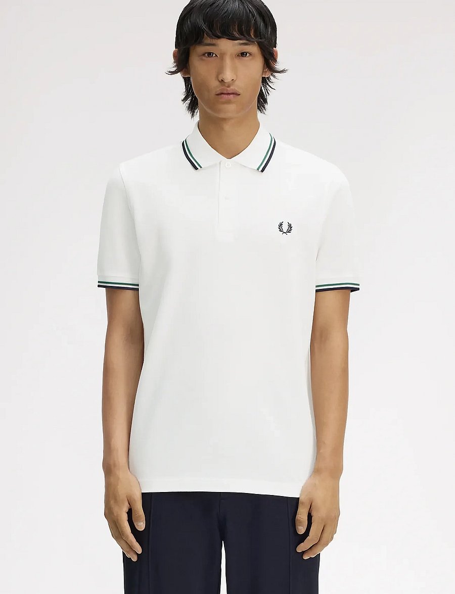 Fred Perry - TWIN TIPPED FP SHIRT - korte mouwen - snow white / sports green / na - 0