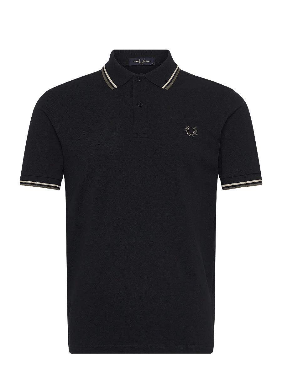 Fred Perry - TWIN TIPPED FP SHIRT - polo krekli ar īsām piedurknēm - black / oatmeal / laurel wreat - 1