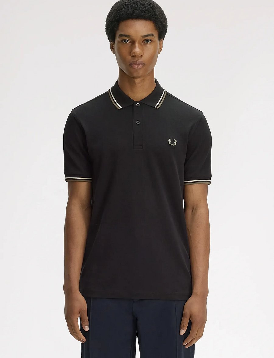 Fred Perry - TWIN TIPPED FP SHIRT - polo krekli ar īsām piedurknēm - black / oatmeal / laurel wreat - 0
