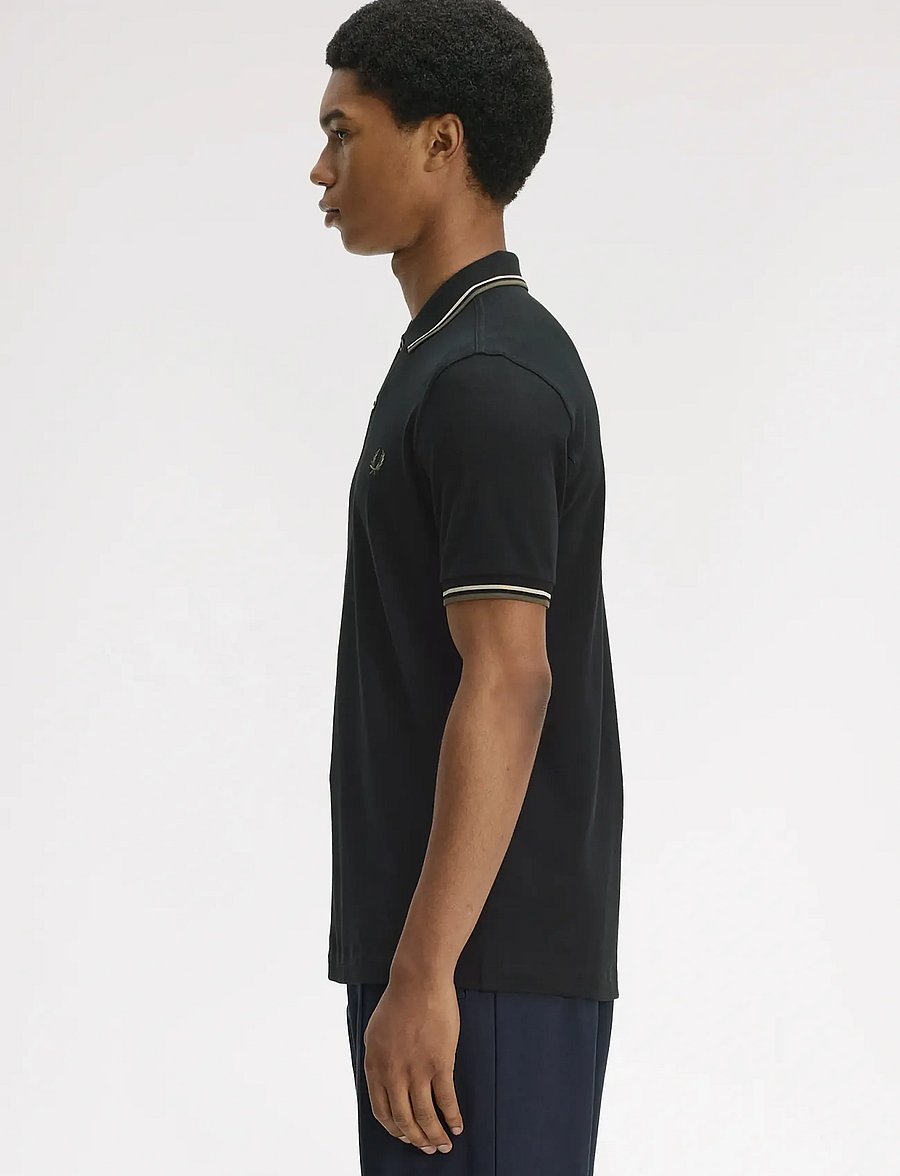 Fred Perry - TWIN TIPPED FP SHIRT - polo krekli ar īsām piedurknēm - black / oatmeal / laurel wreat - 3