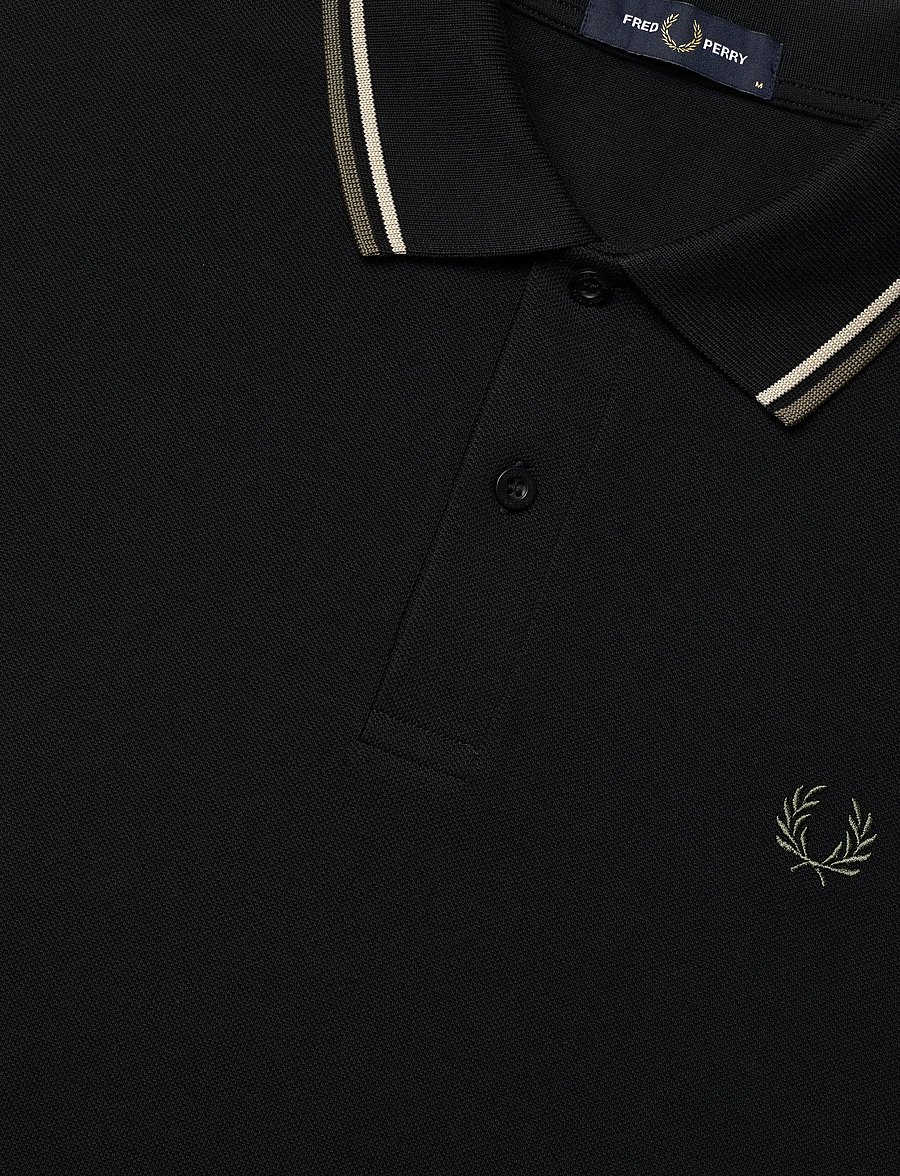Fred Perry - TWIN TIPPED FP SHIRT - polo krekli ar īsām piedurknēm - black / oatmeal / laurel wreat - 4