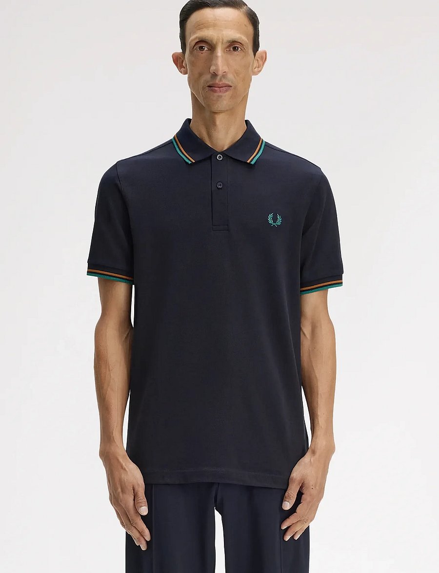 Fred Perry - TWIN TIPPED FP SHIRT - kortærmede poloer - navy / dark caramel / sport gr - 0