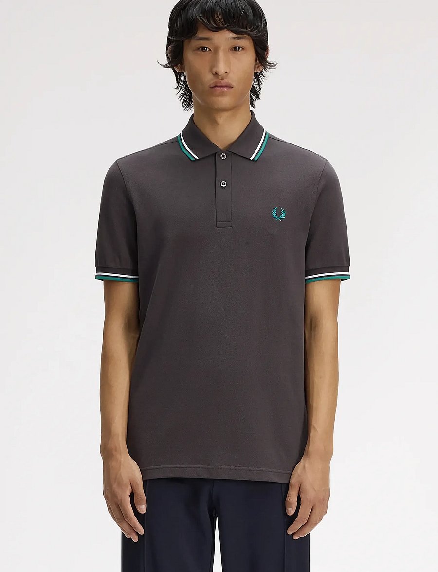 Fred Perry - TWIN TIPPED FP SHIRT - korte mouwen - anchor grey / light ice / spor - 0