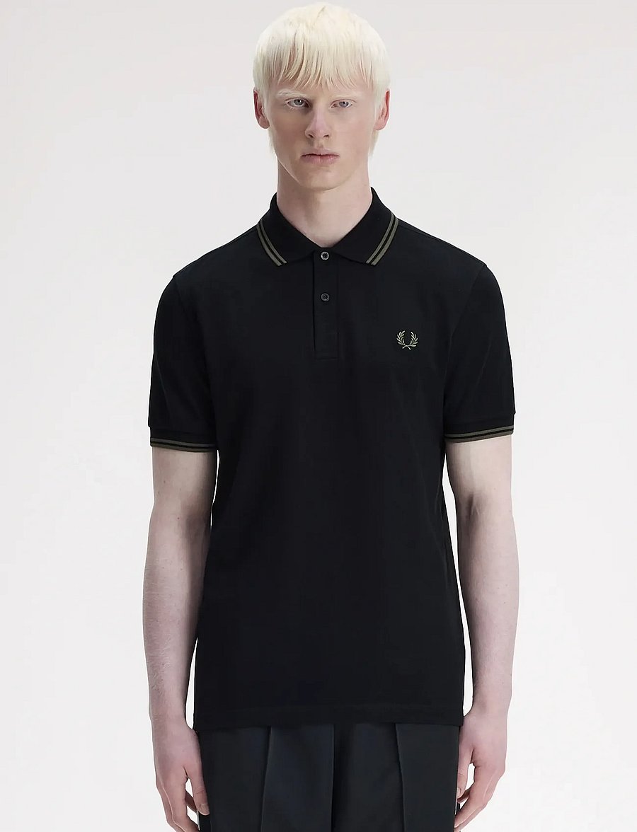 Fred Perry - TWIN TIPPED FP SHIRT - kurzärmelig - black/fieldgreen - 0