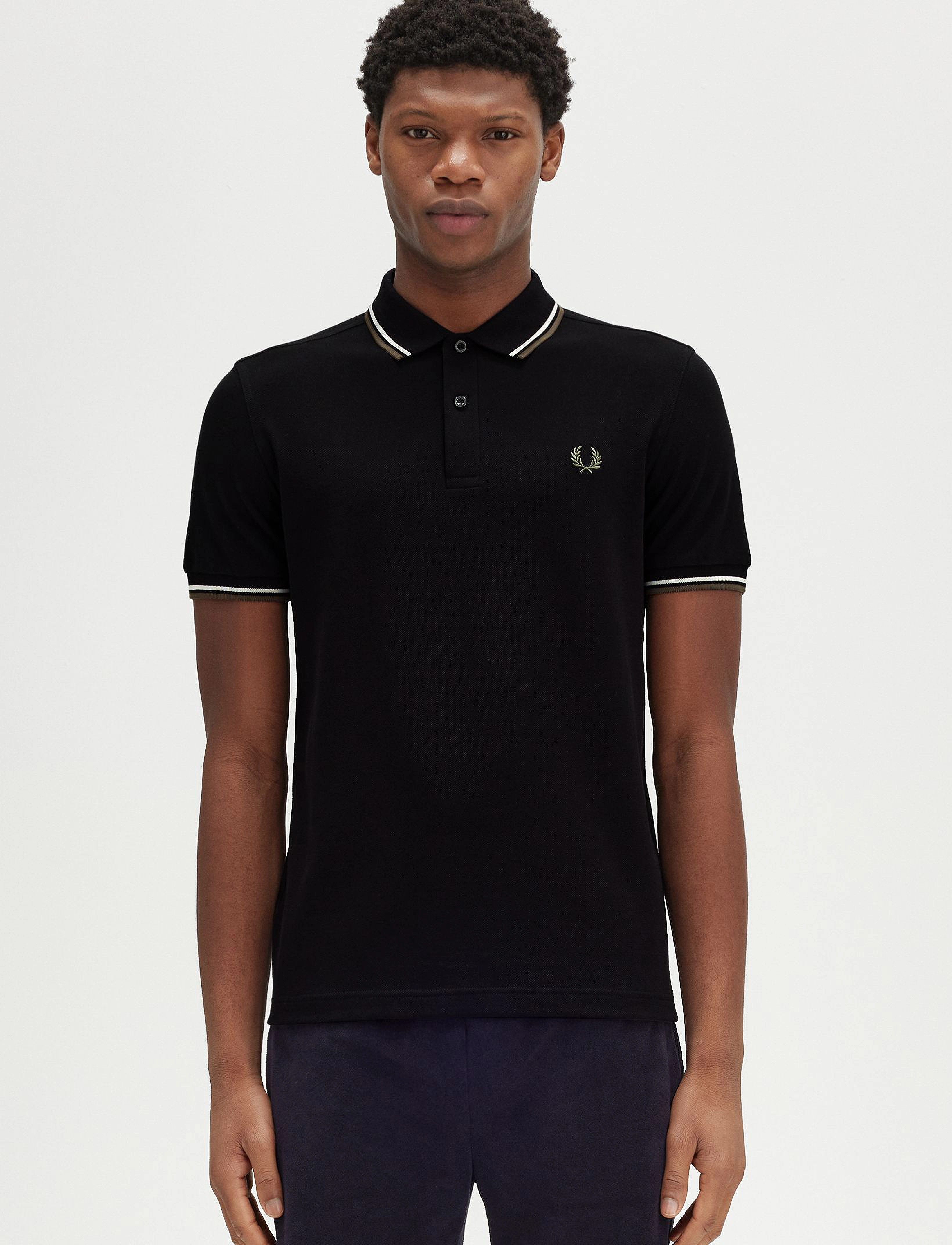 Fred Perry TWIN TIPPED FP SHIRT - Bestsellere - BLK/ECRU/LAUREL W GREEN / black