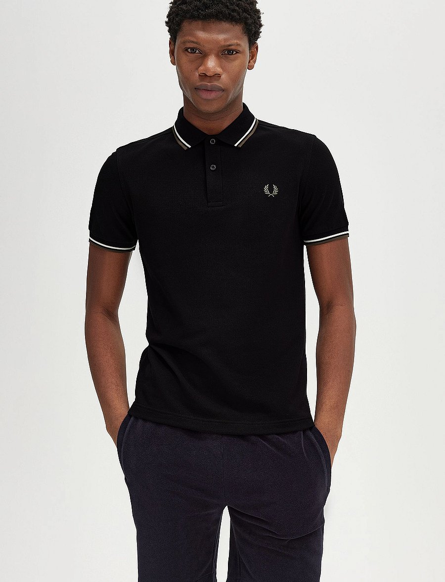 Fred Perry - TWIN TIPPED FP SHIRT - kurzärmelig - blk/ecru/laurel w green - 4