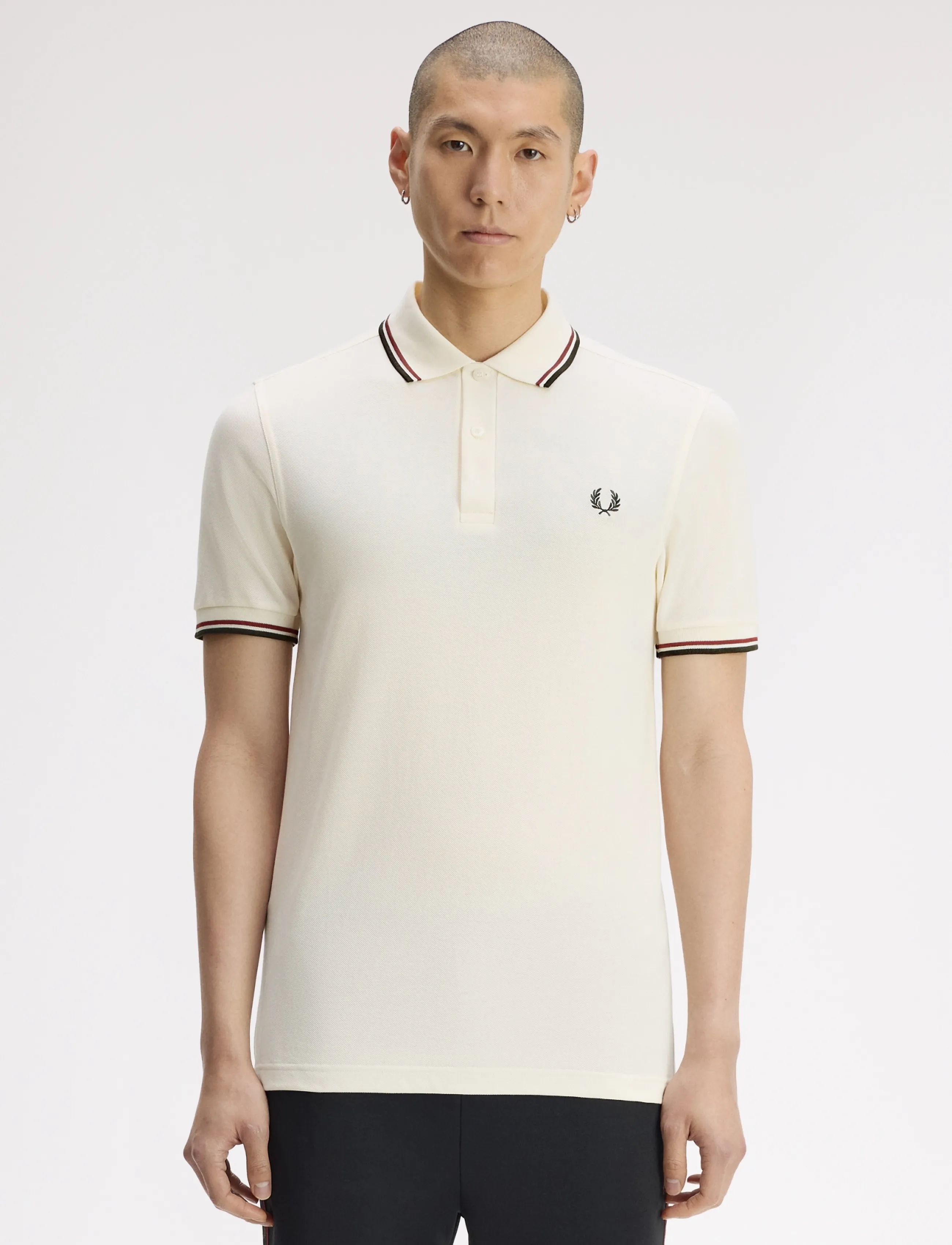 Fred Perry TWIN TIPPED FP SHIRT - Polo Shirts - ECR/BRNDY/NGREEN / cream