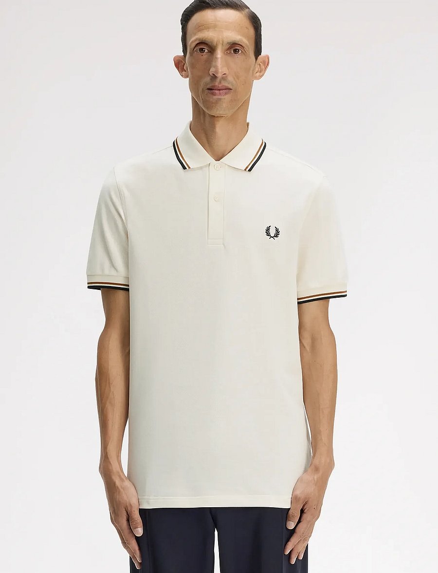 Fred Perry - TWIN TIPPED FP SHIRT - korte mouwen - ecru / dark carmel / black - 0