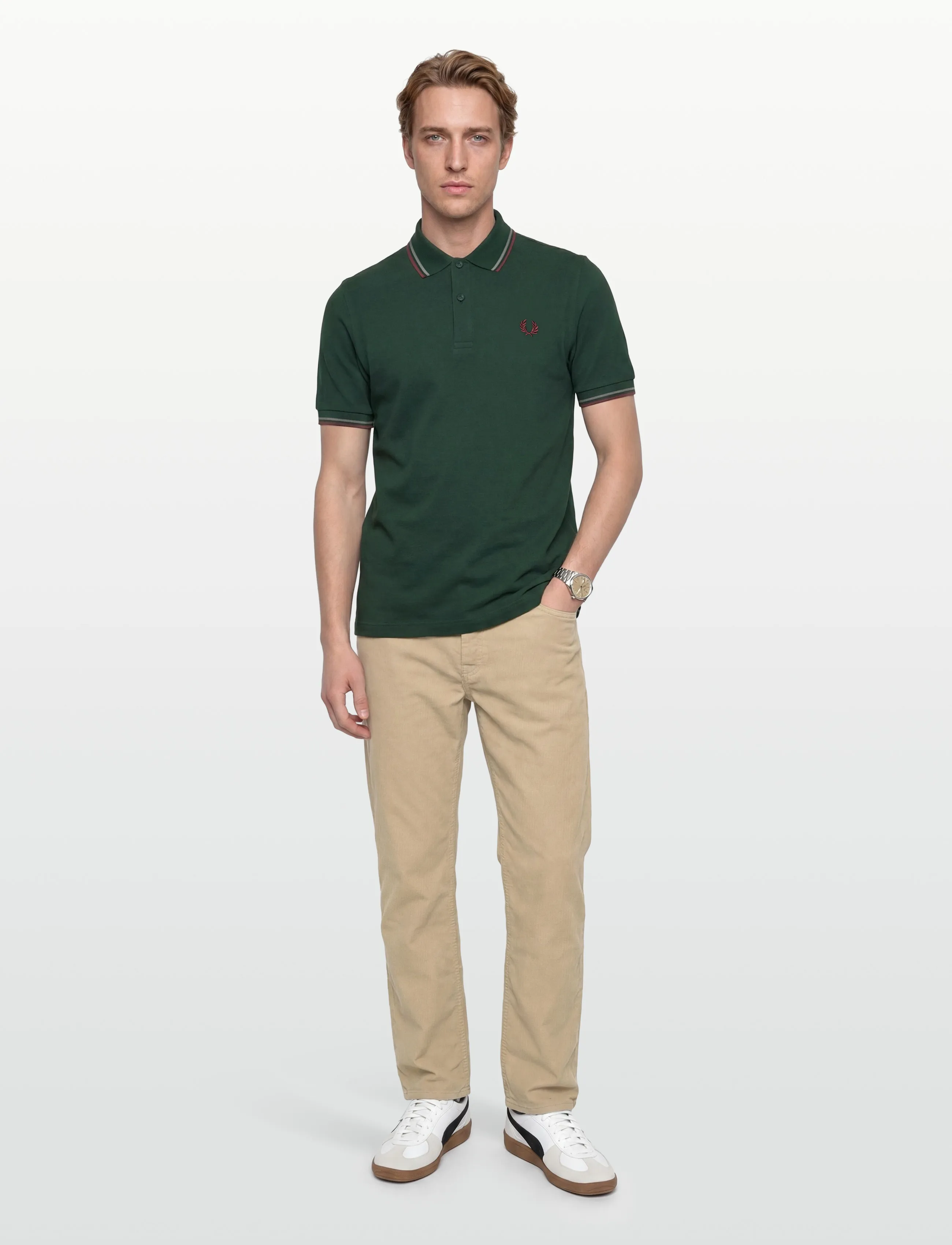 Fred Perry Twin Tipped Fp Shirt, S, Green, Poloer > Kortærmede, Herre