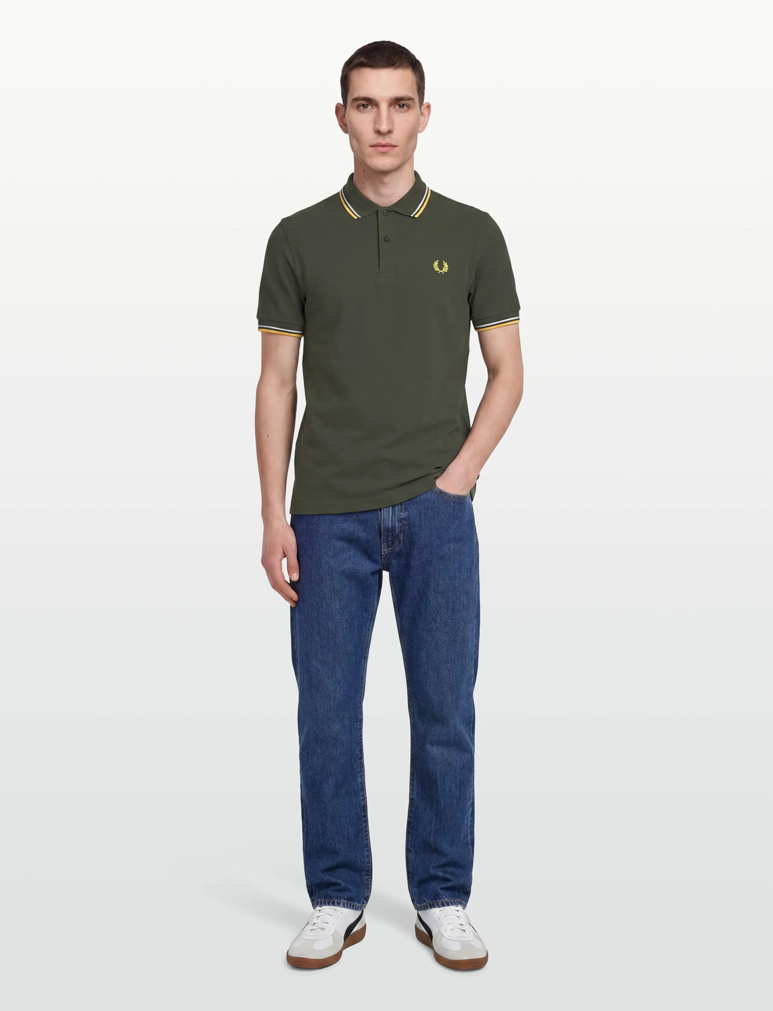 Fred Perry Twin Tipped Fp Shirt, XS, Khaki green, Poloer > Kortærmede, Herre