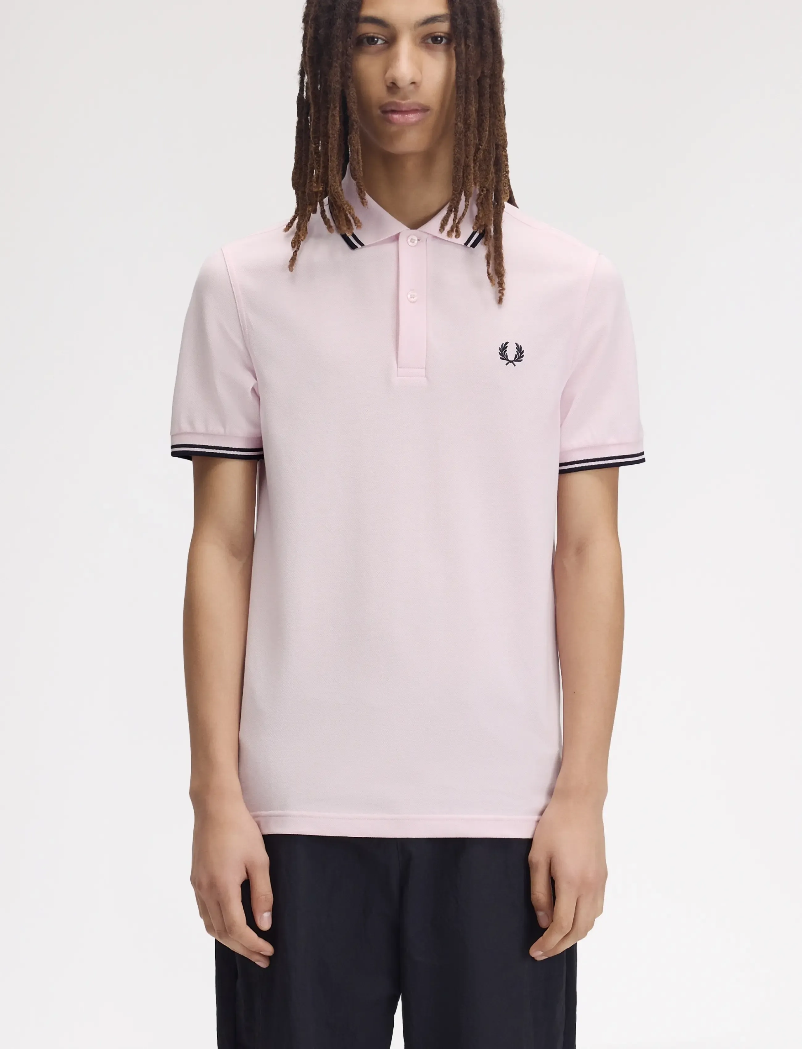 Fred Perry TWIN TIPPED FP SHIRT - Fred Perry - ICEDPINK/NVY/NVY / pink/rose