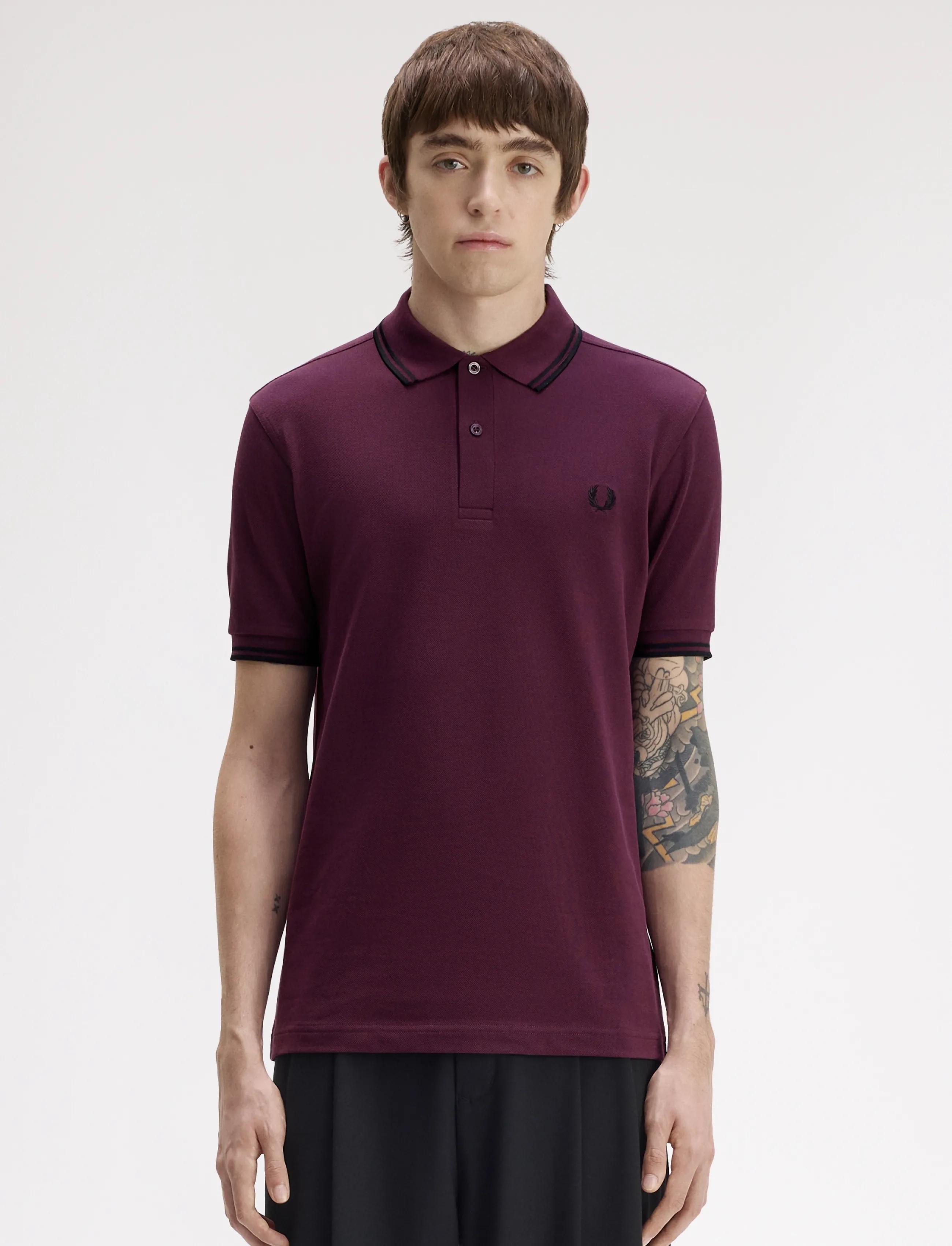 Fred Perry TWIN TIPPED FP SHIRT - Fred Perry - PLUM/BLACK / purple