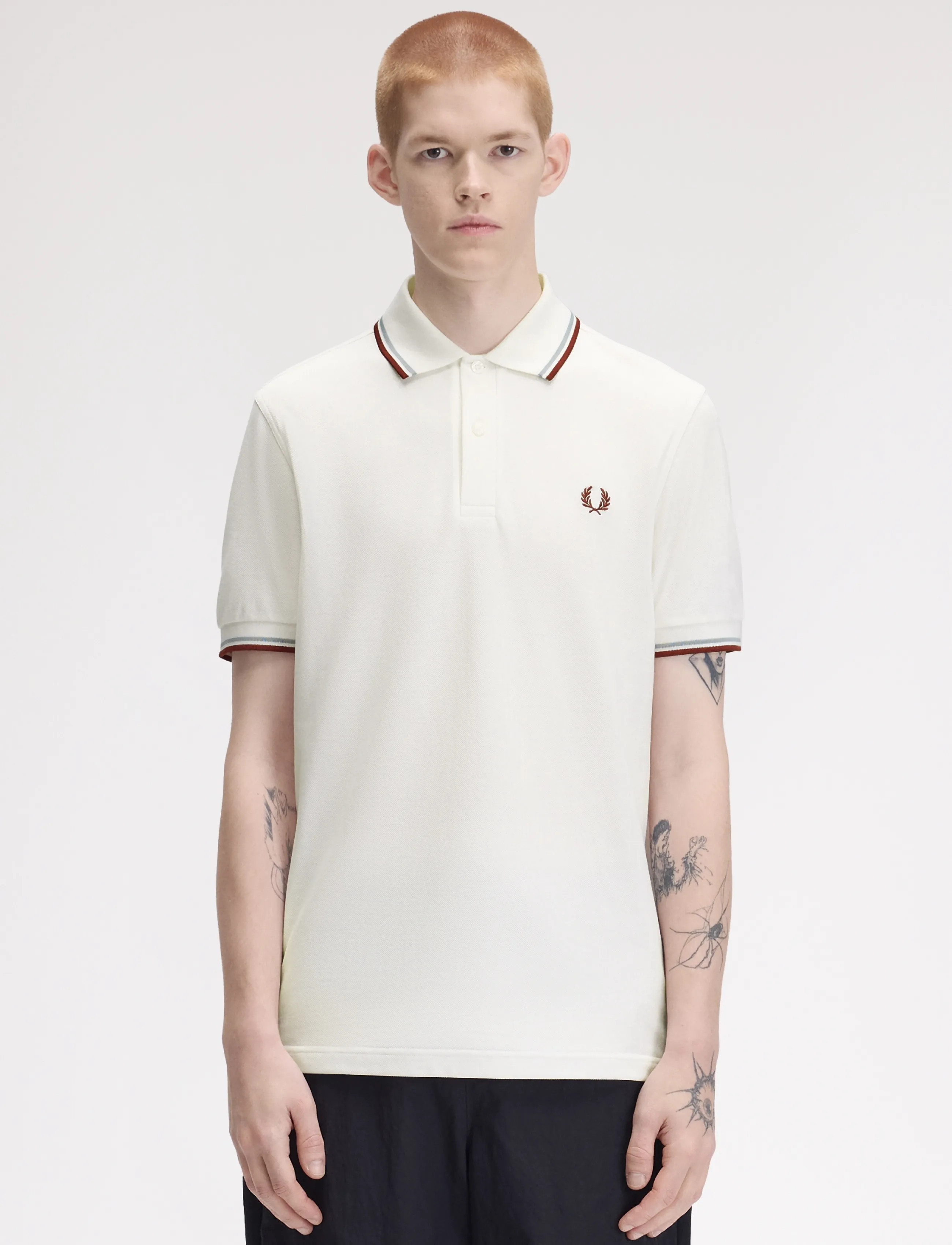 Fred Perry TWIN TIPPED FP SHIRT - Fred Perry - SNOWW/SLVBL/BRAN / white
