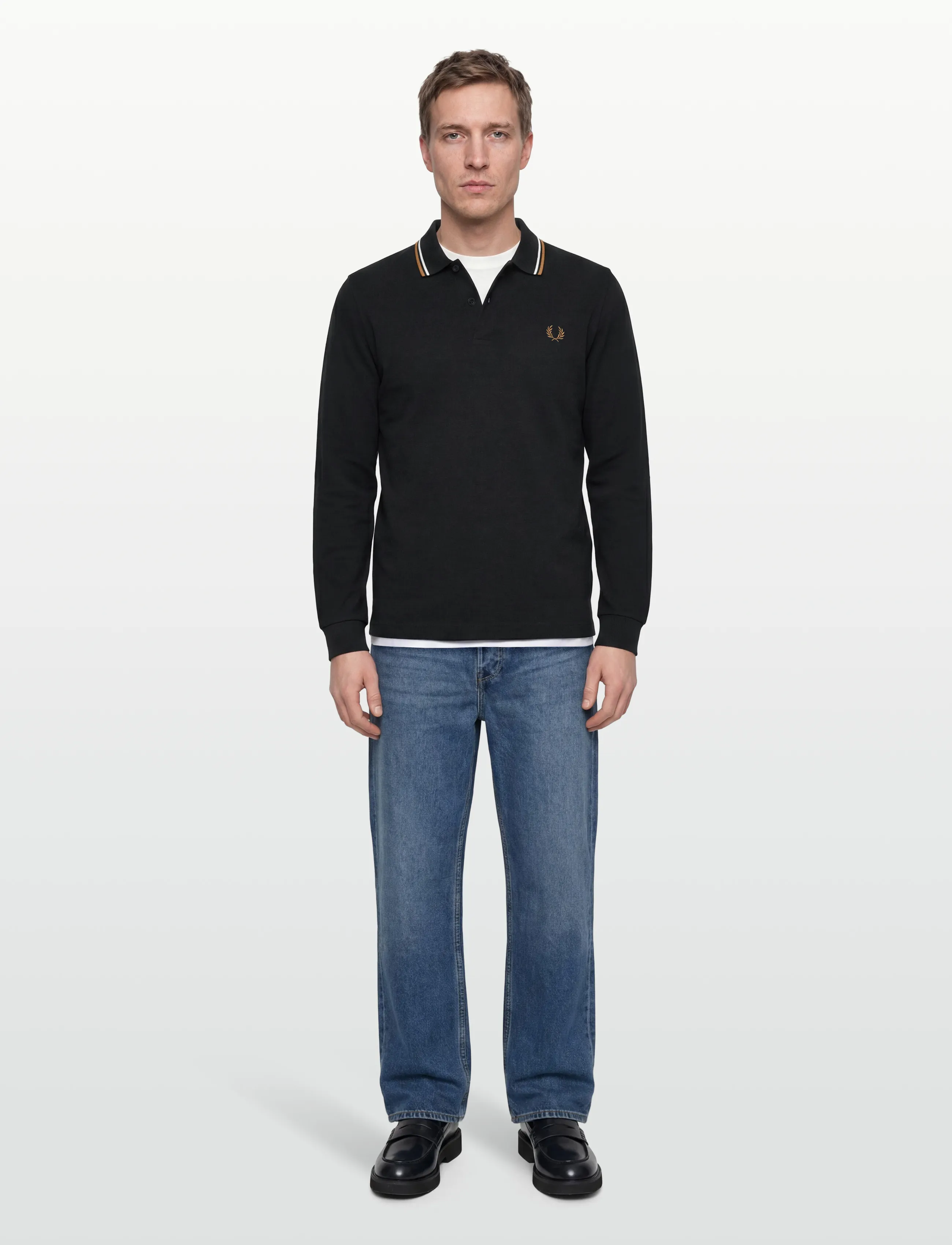 Fred Perry Ls Twin Tipped Fp Shirt, L, Black, Poloer > Langærmede, Herre